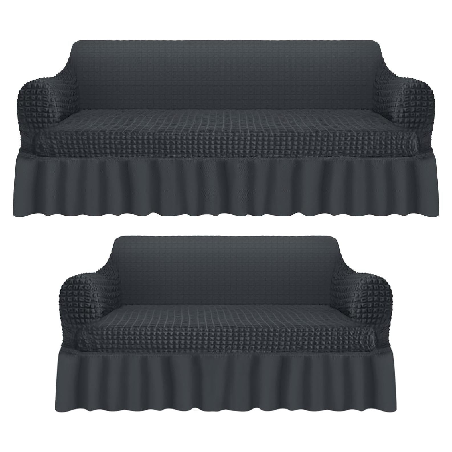 Juego de 2 fundas de sofá elásticas Fanfanwin gris oscuro