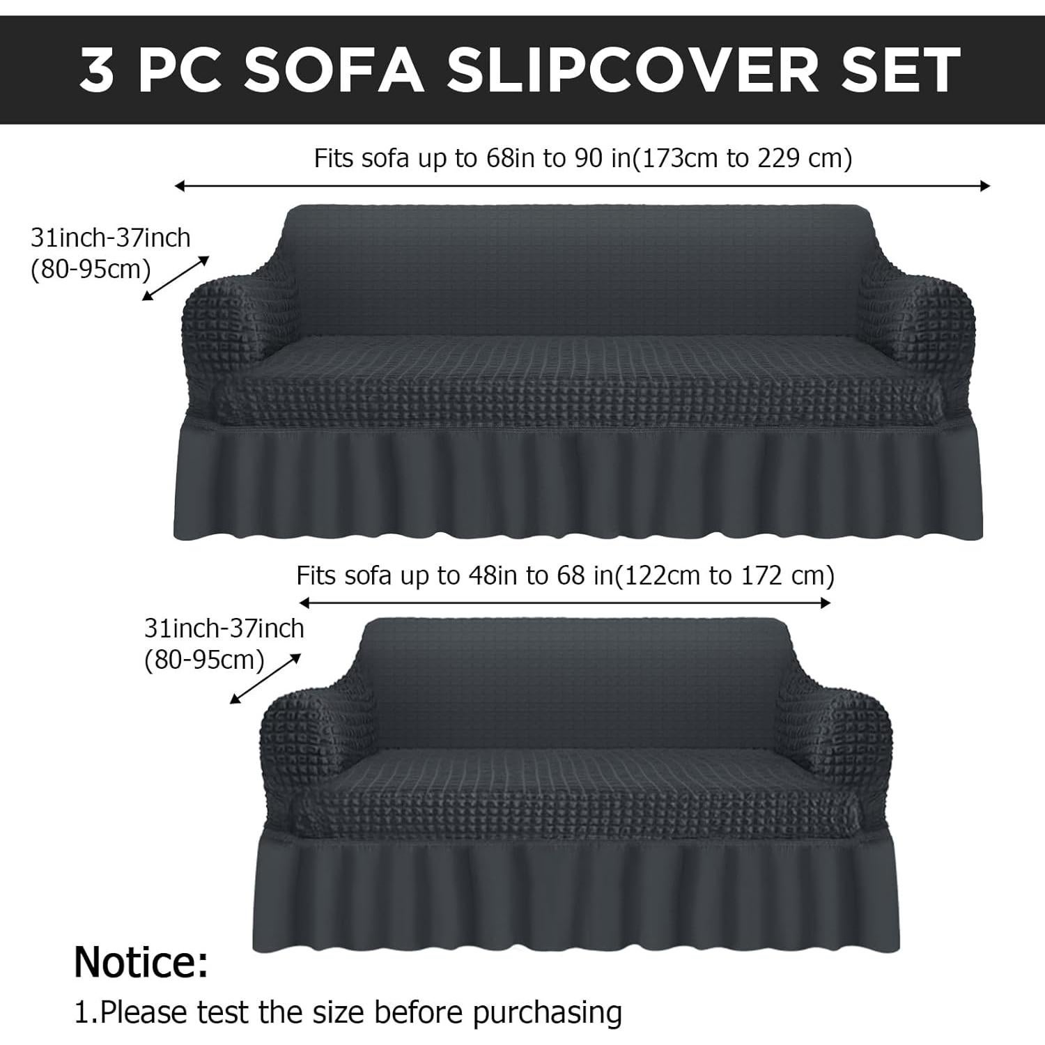 Juego de 2 fundas de sofá elásticas Fanfanwin gris oscuro