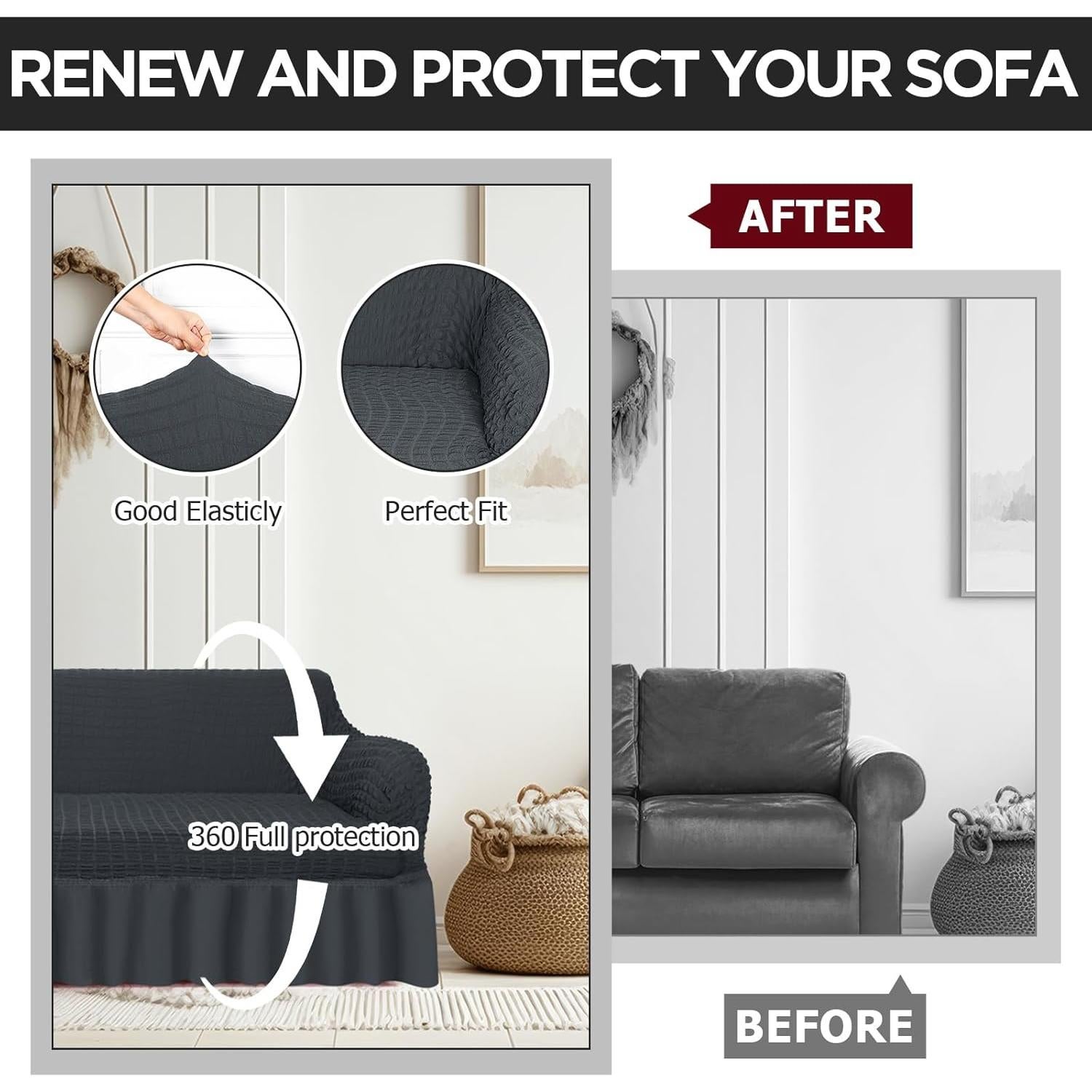 Juego de 2 fundas de sofá elásticas Fanfanwin gris oscuro