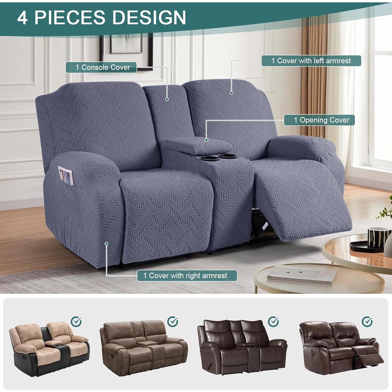 Cubierta de Loveseat Reclinable Ruaozz 2 Asientos Gris