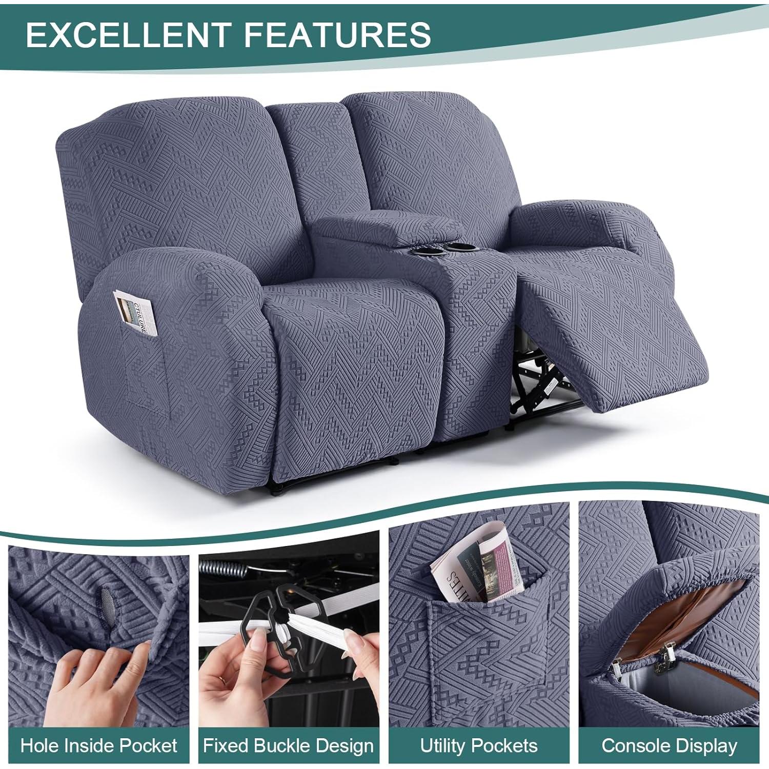 Cubierta de Loveseat Reclinable Ruaozz 2 Asientos Gris