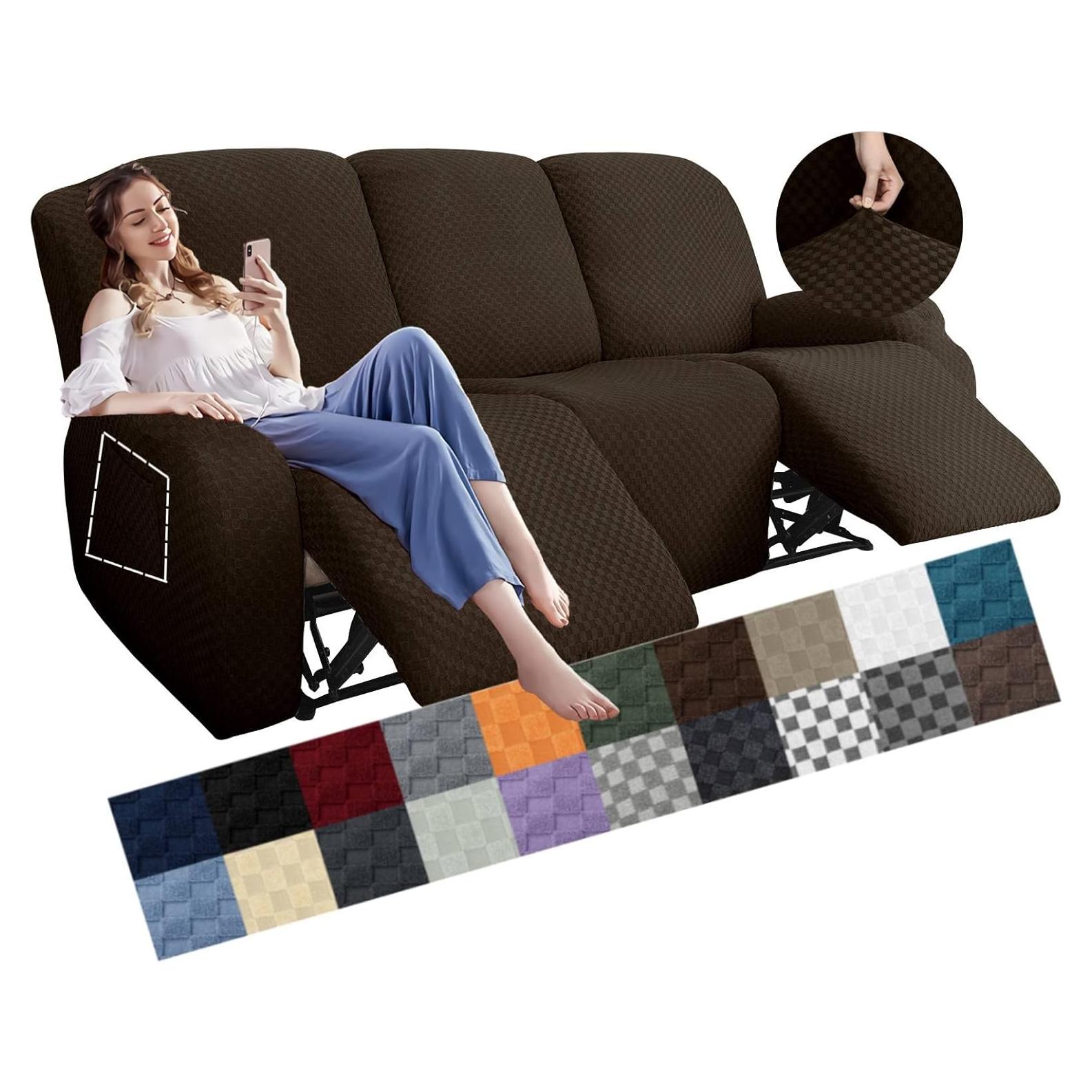 Funda de Sofá Reclinable YEMYHOM 8 Piezas Jacquard Café