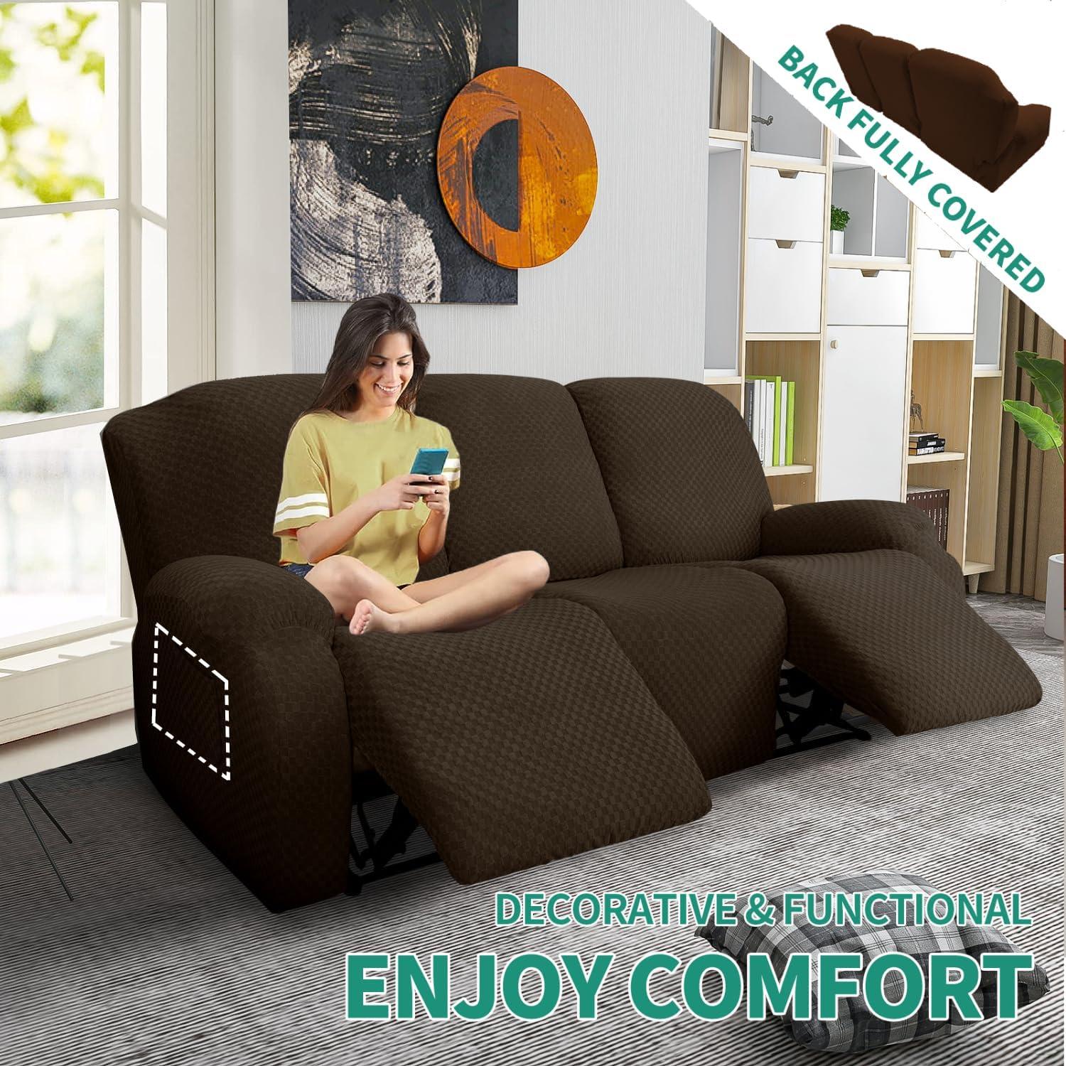 Funda de Sofá Reclinable YEMYHOM 8 Piezas Jacquard Café