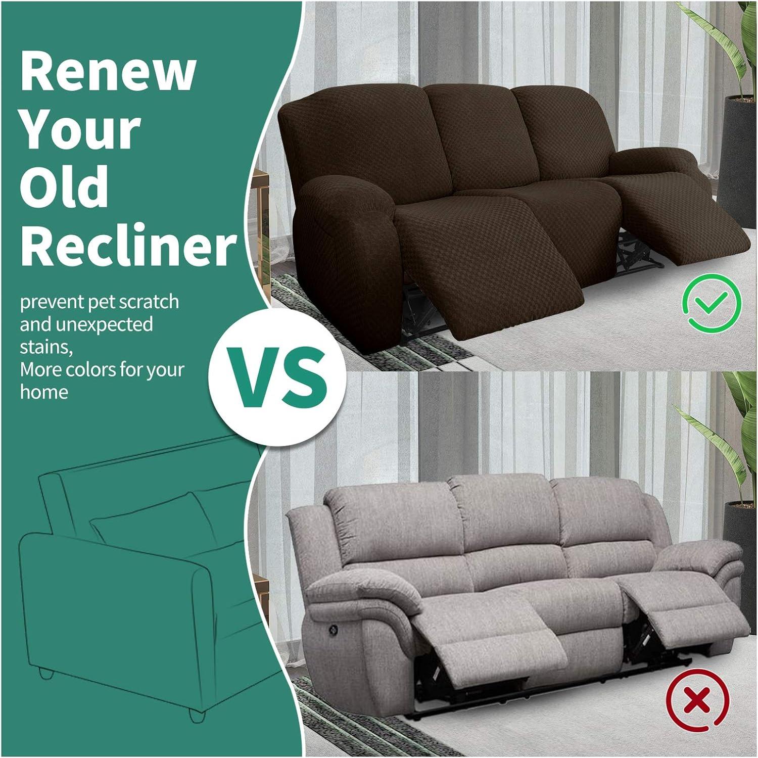 Funda de Sofá Reclinable YEMYHOM 8 Piezas Jacquard Café