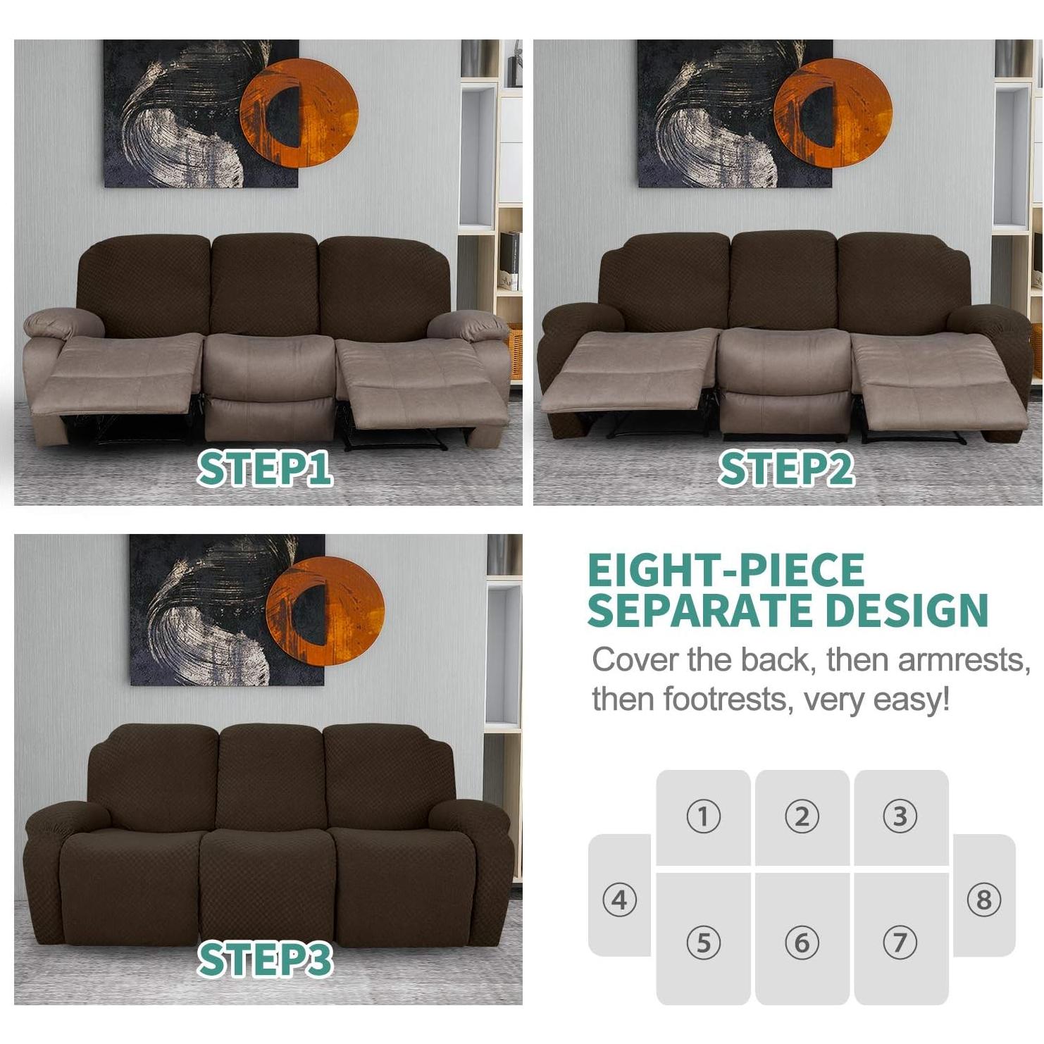 Funda de Sofá Reclinable YEMYHOM 8 Piezas Jacquard Café