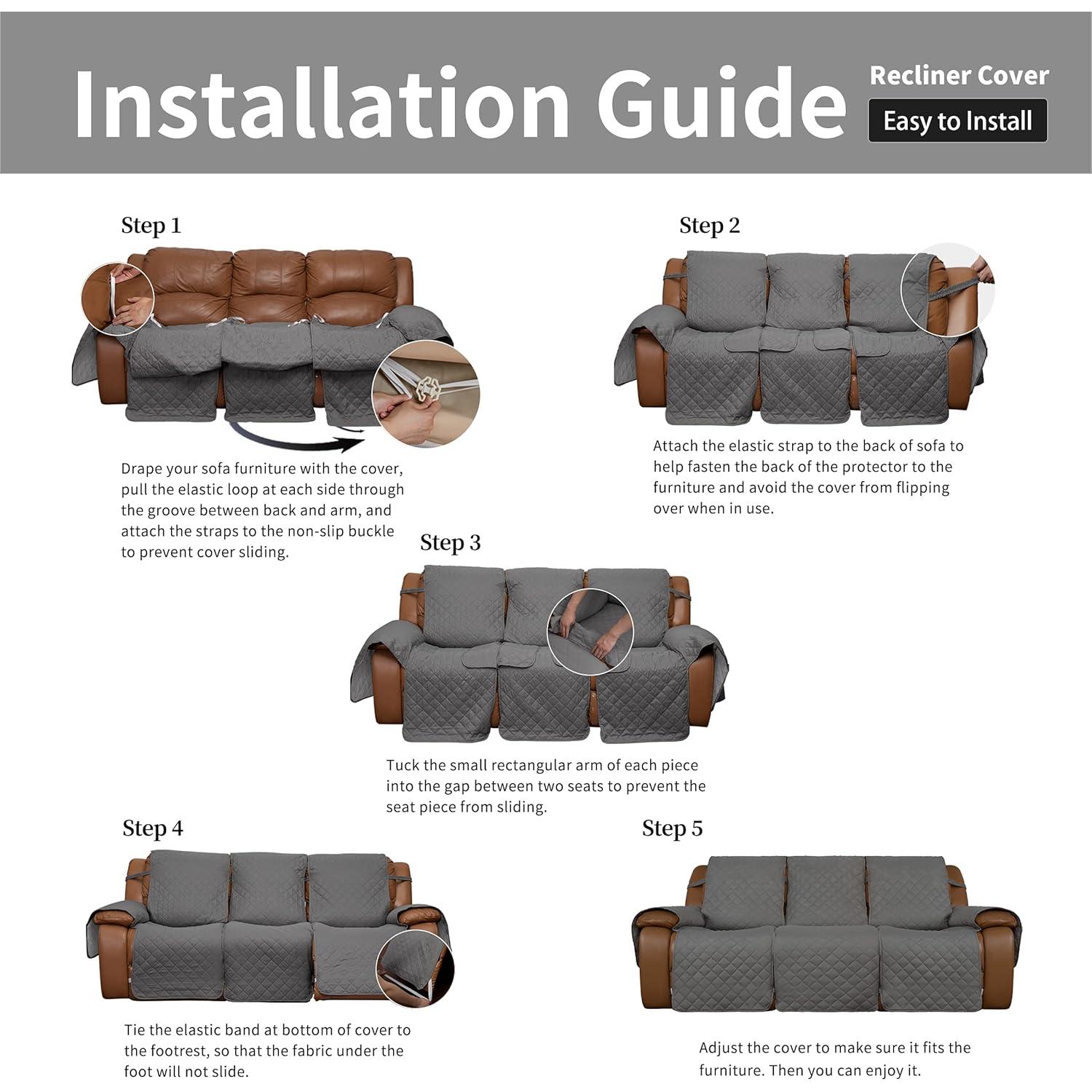 Funda Sofá Recliner Easy-Going 3 Plazas Gris Claro Antideslizante