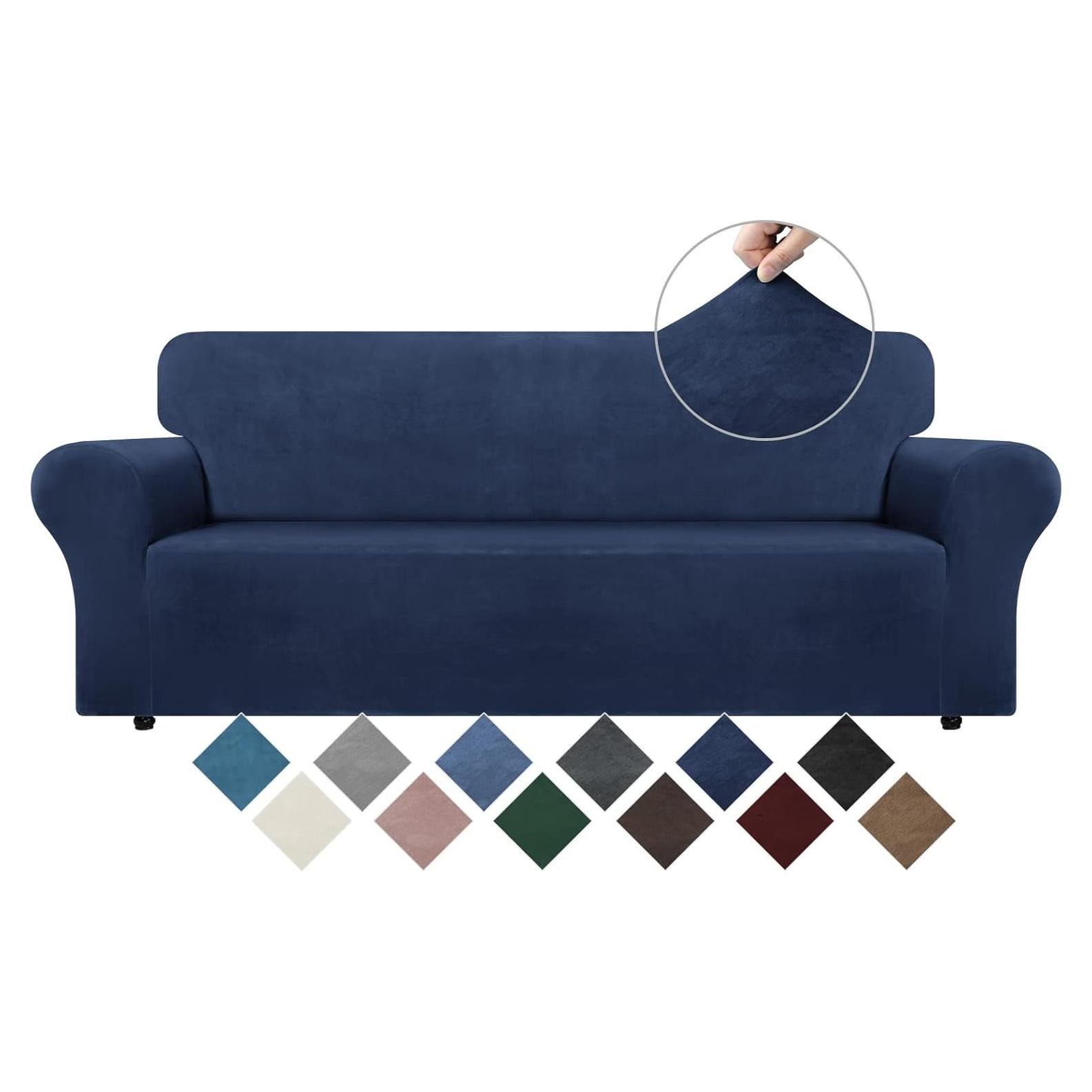 Funda de Sofá Elástica WEERRW Terciopelo Azul Marino Grande