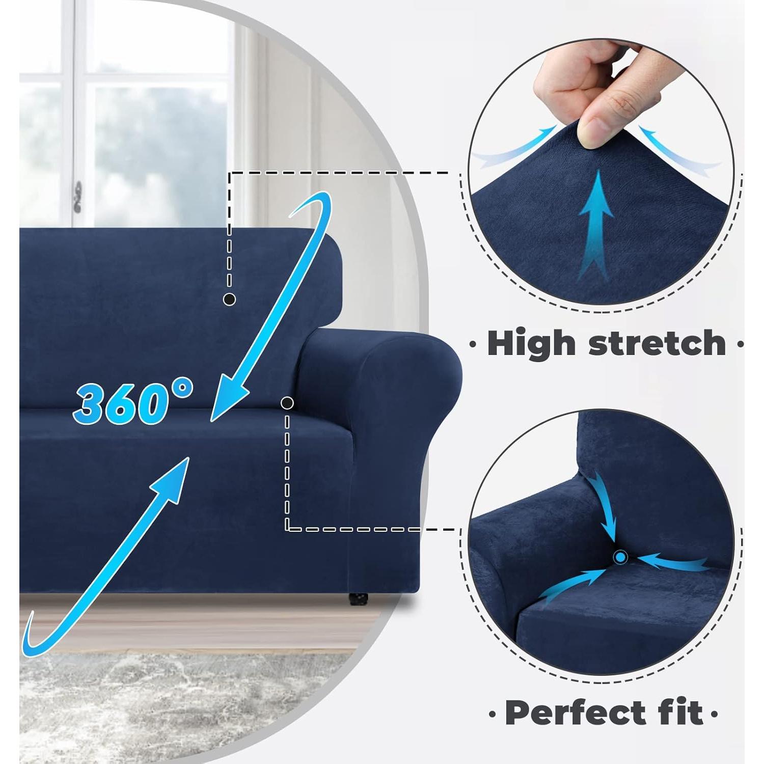 Funda de Sofá Elástica WEERRW Terciopelo Azul Marino Grande