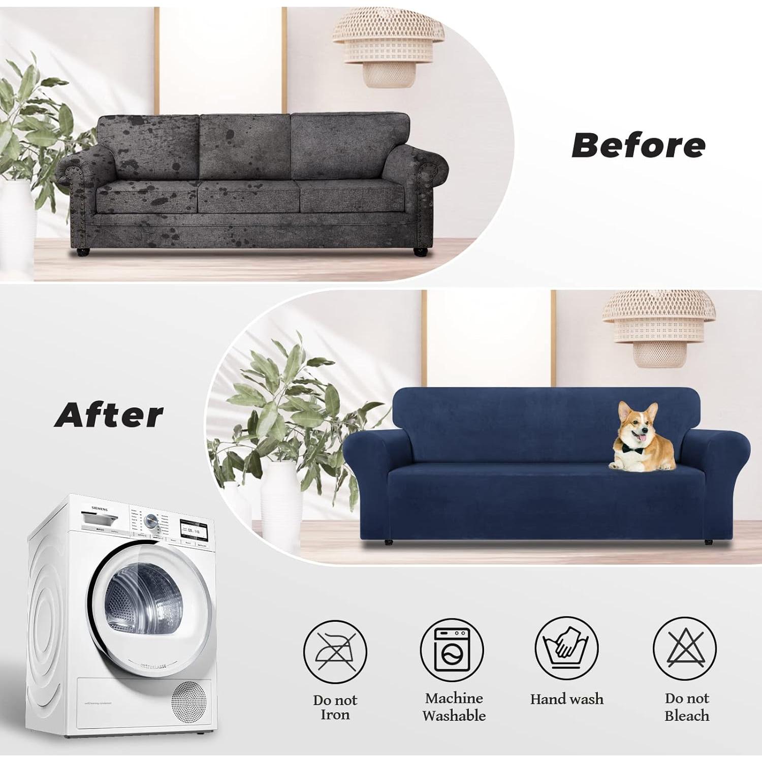 Funda de Sofá Elástica WEERRW Terciopelo Azul Marino Grande