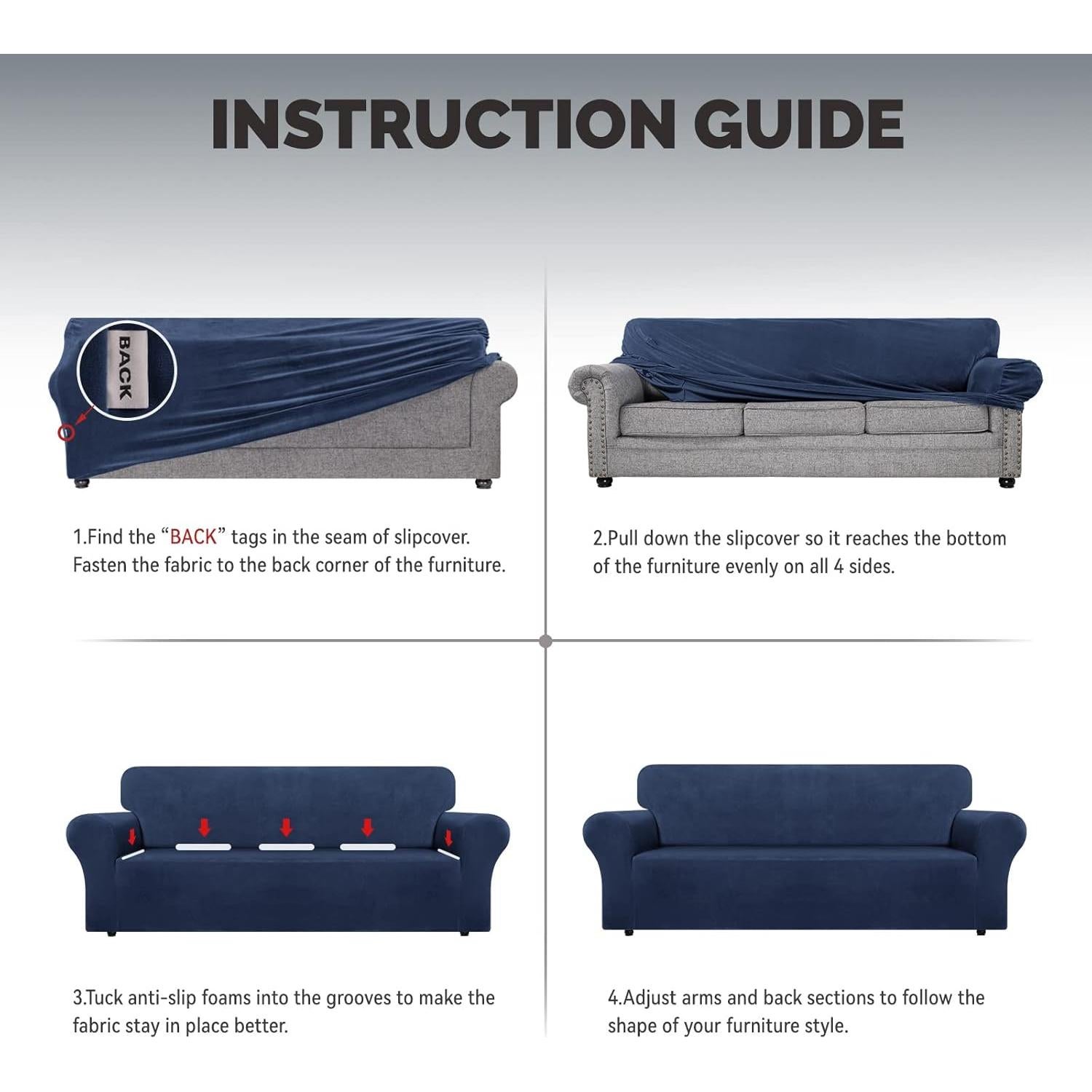 Funda de Sofá Elástica WEERRW Terciopelo Azul Marino Grande