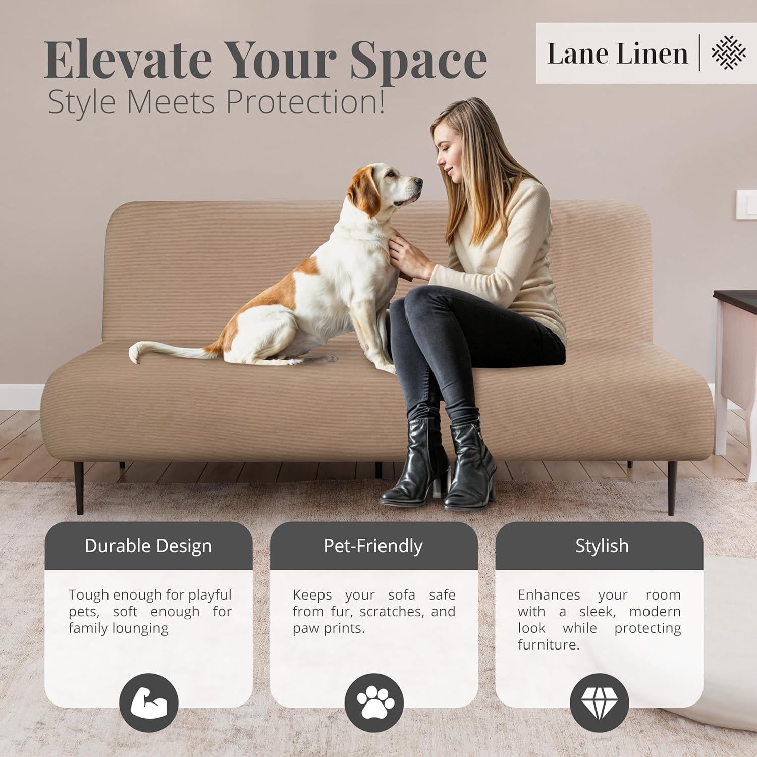 Funda de Sofá Futon LANE LINEN Taupe Ajuste Elástico 1 Pieza