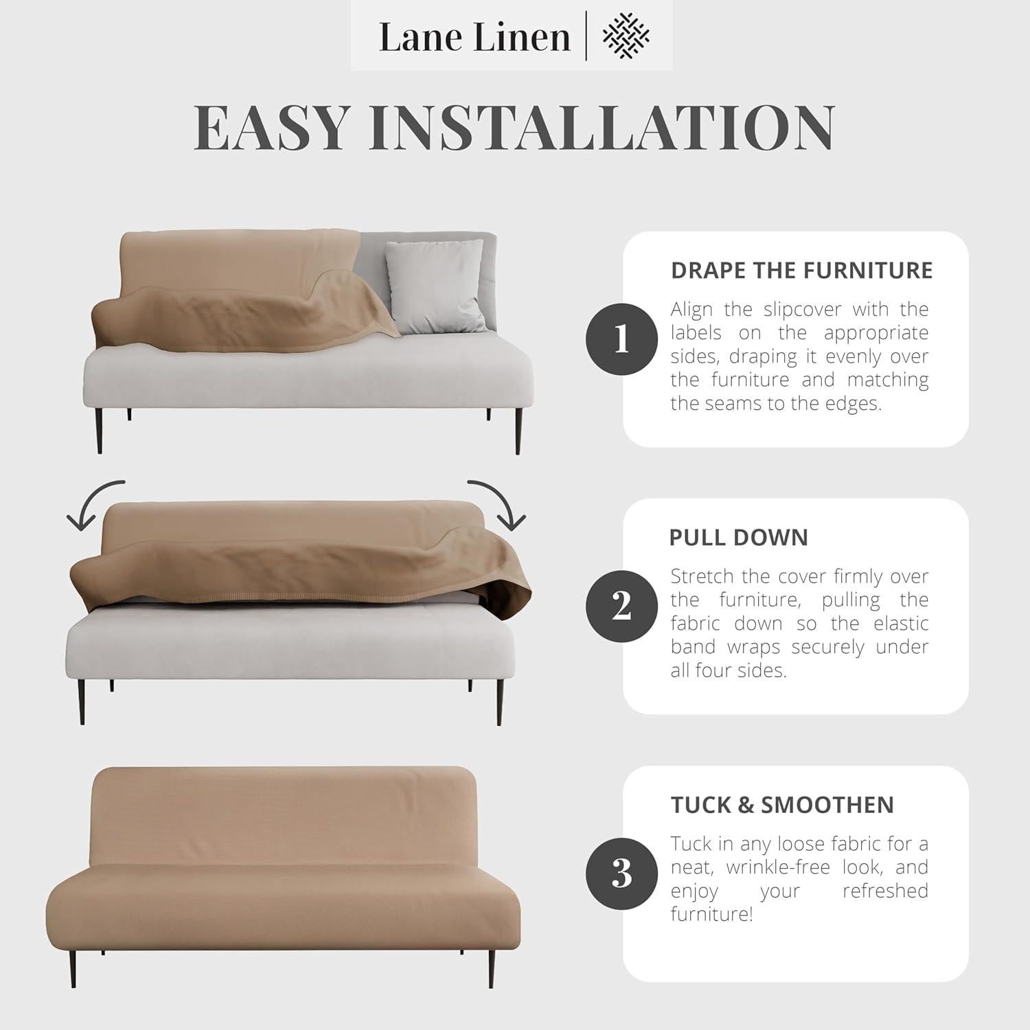 Funda de Sofá Futon LANE LINEN Taupe Ajuste Elástico 1 Pieza