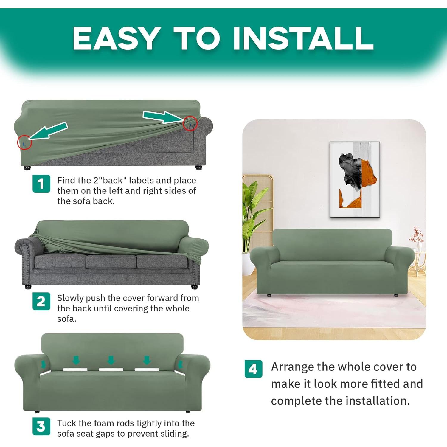 Funda de Sofá Stretch CWK Mediana Verde Grisáceo Antideslizante