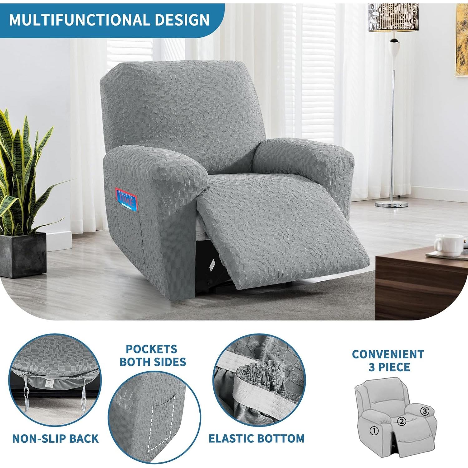 Funda para Sillón Reclinable ZNSAYOTX 3 Piezas Gris Claro