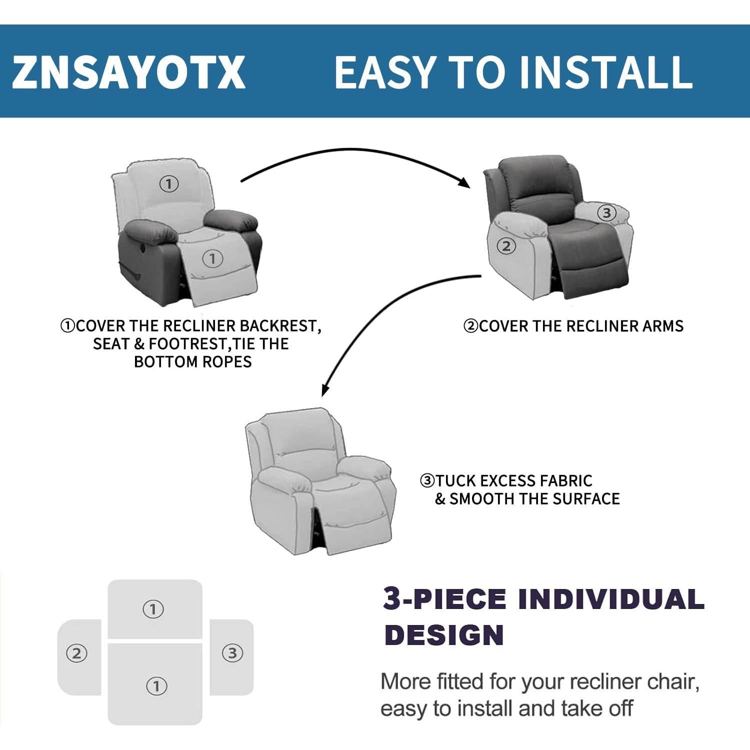 Funda para Sillón Reclinable ZNSAYOTX 3 Piezas Gris Claro