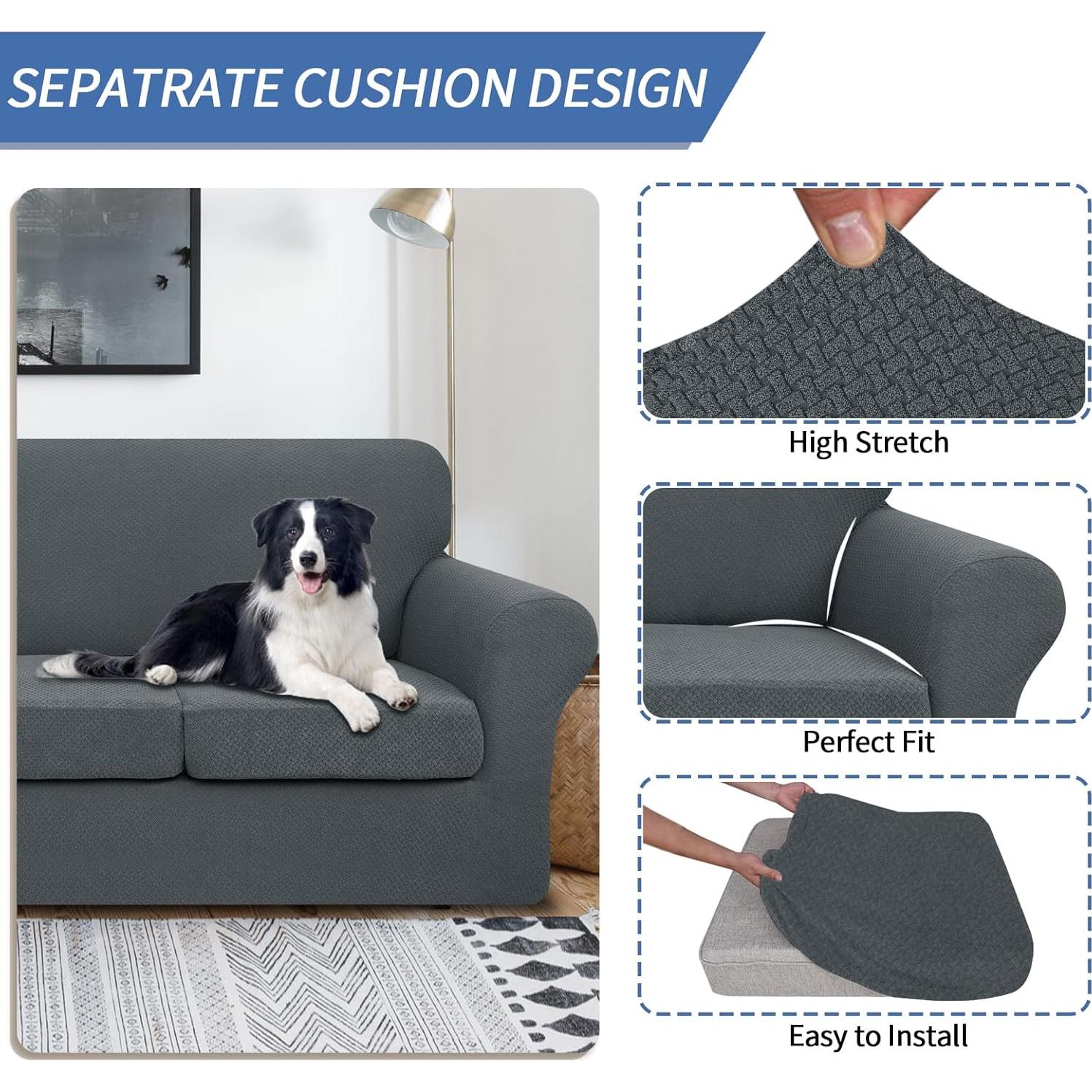 Funda de Sofá JIVINER 3 Piezas Loveseat XL Gris Oscuro