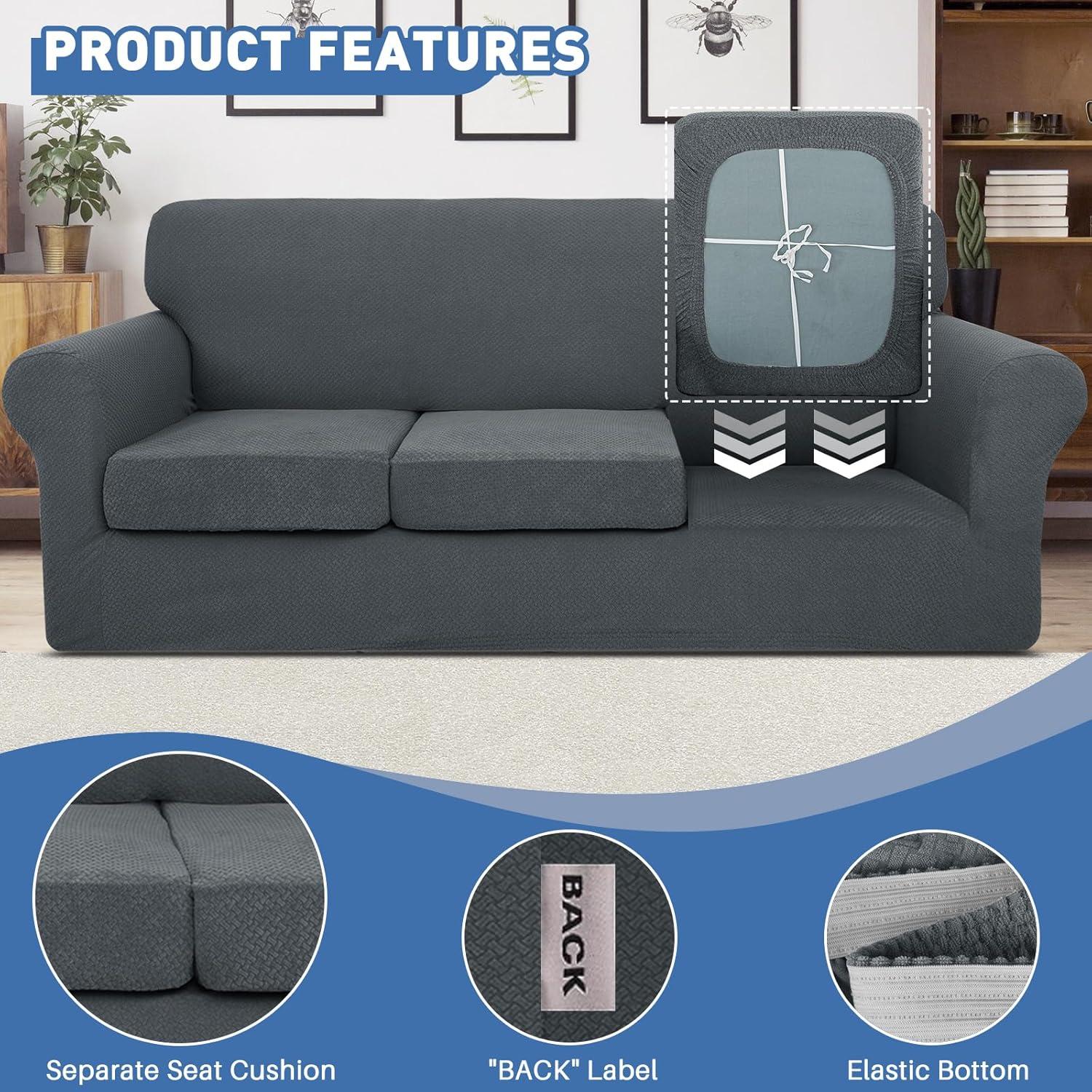 Funda de Sofá JIVINER 3 Piezas Loveseat XL Gris Oscuro