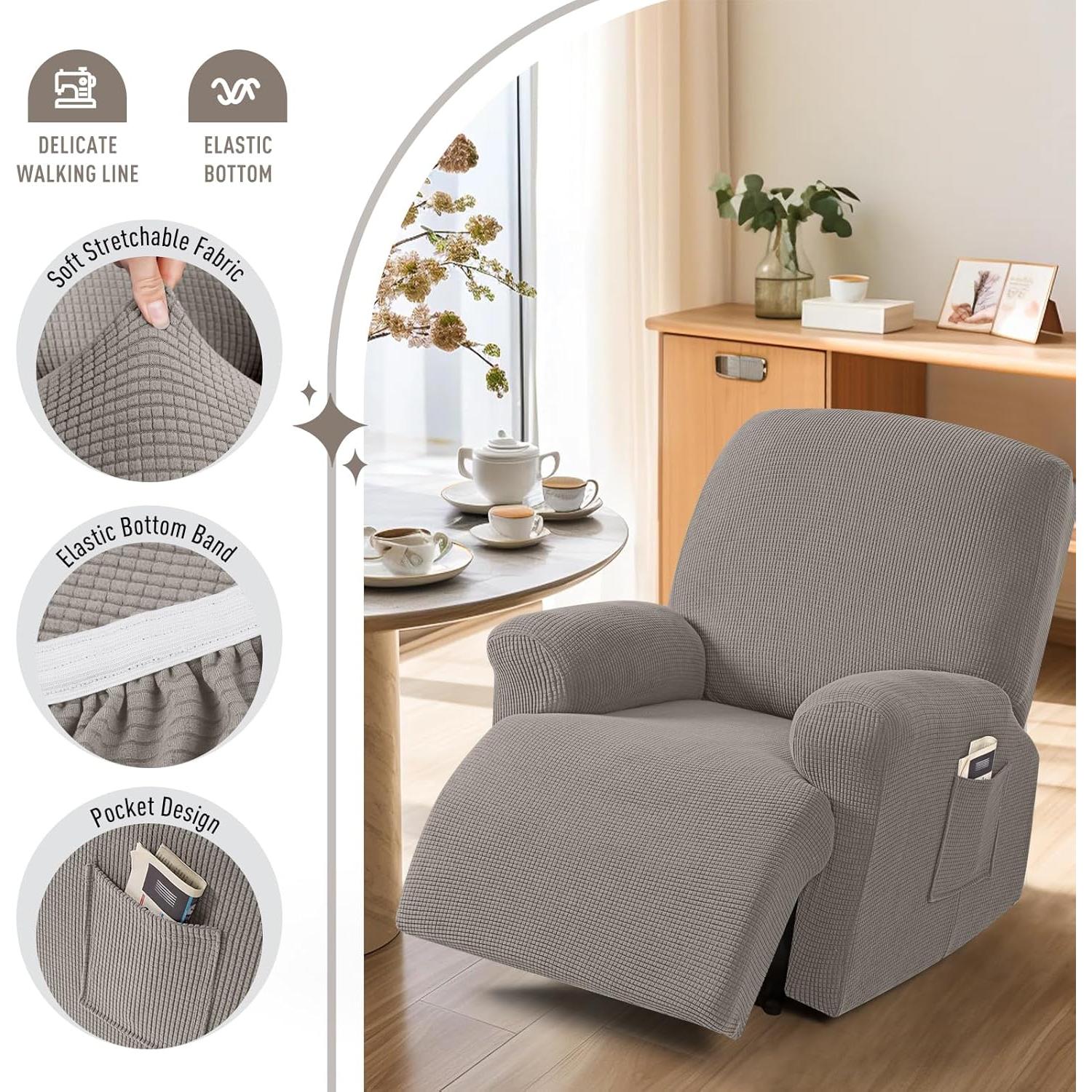 Funda Reclinable TAOCOCO 4 Piezas 1 Asiento Marrón Claro