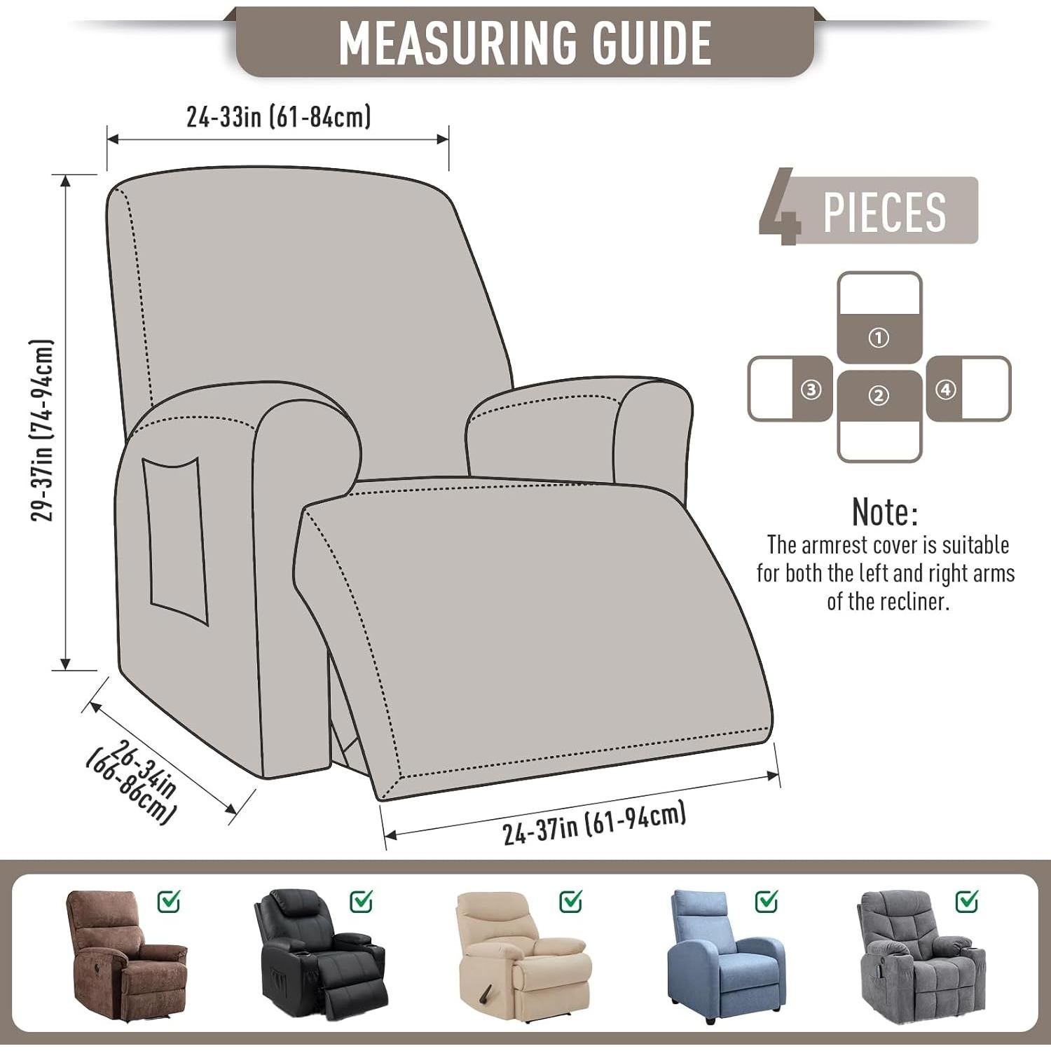 Funda Reclinable TAOCOCO 4 Piezas 1 Asiento Marrón Claro