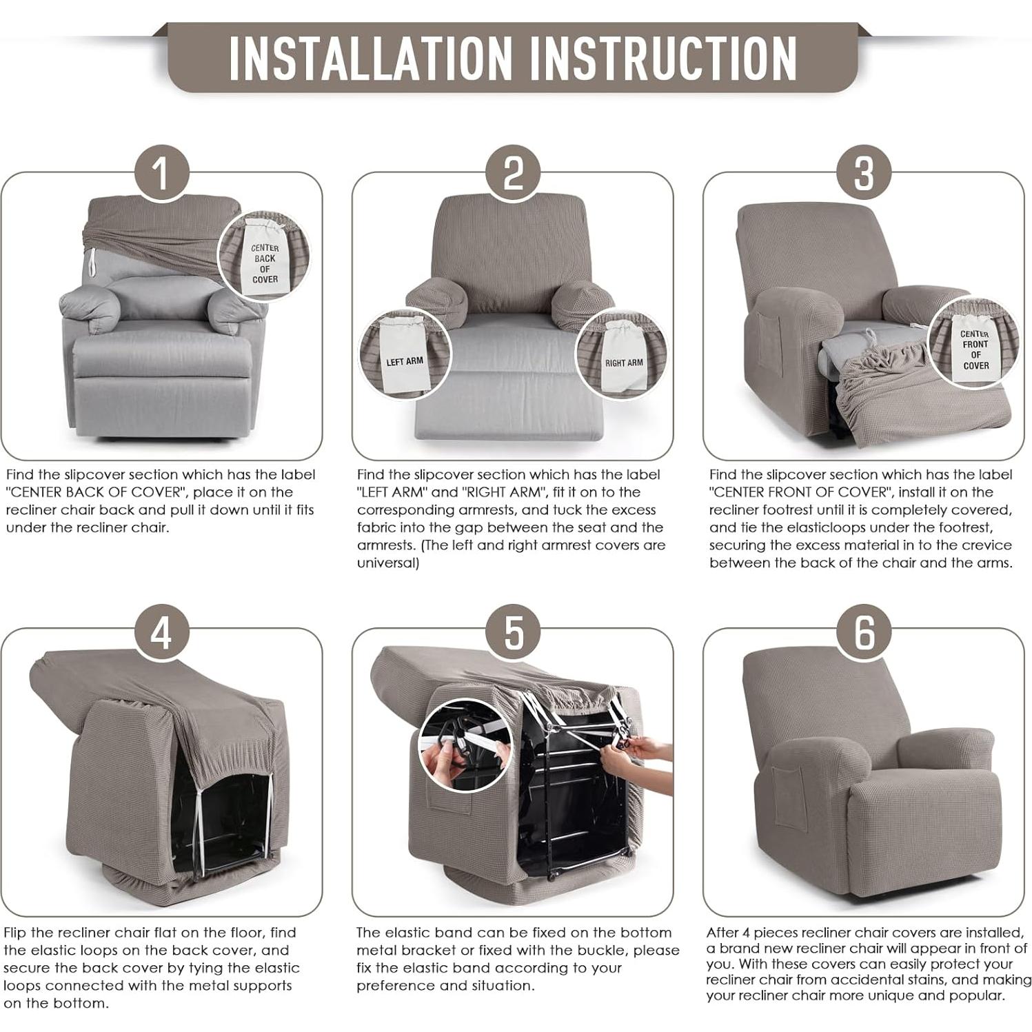 Funda Reclinable TAOCOCO 4 Piezas 1 Asiento Marrón Claro