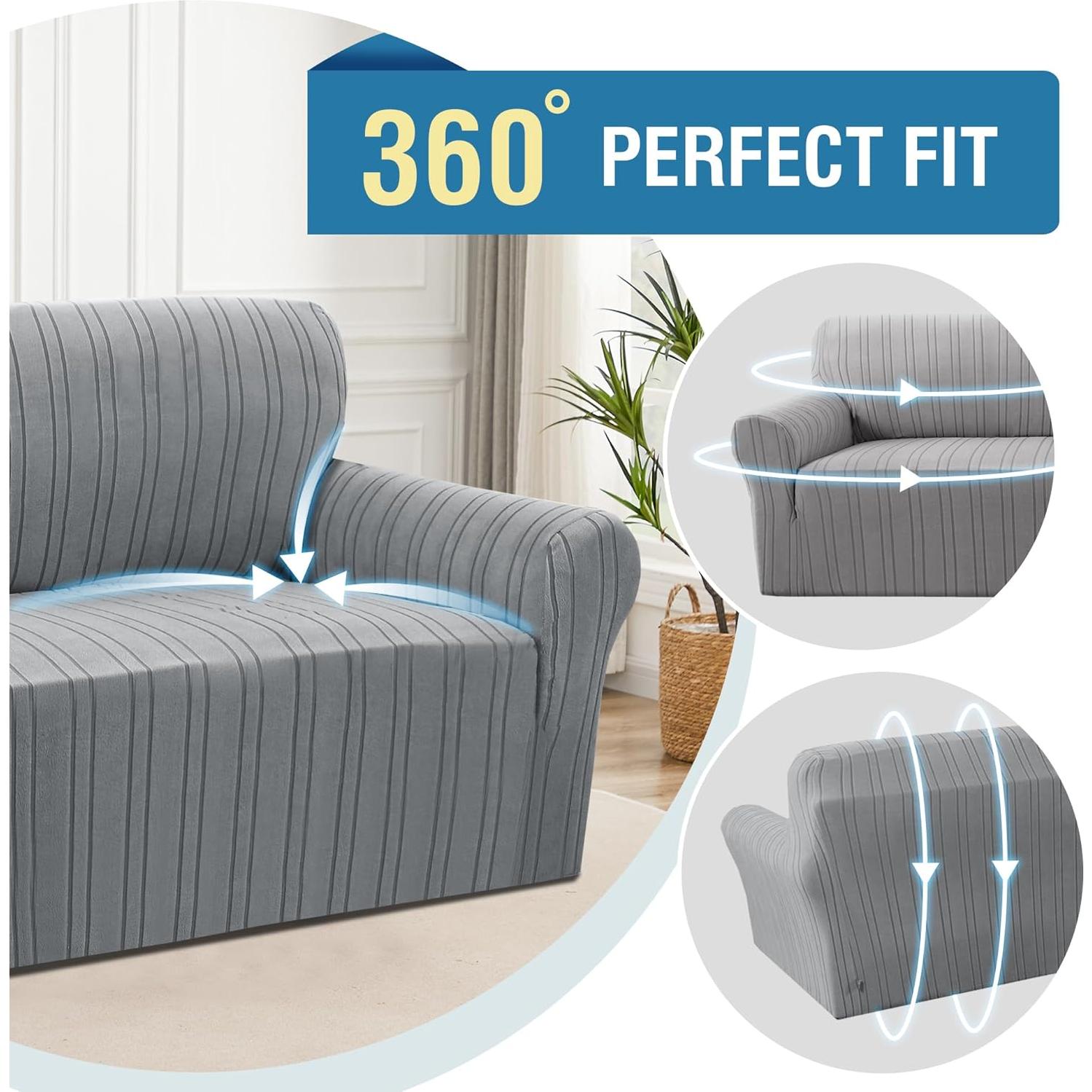 Funda de Sofá H.VERSAILTEX Gris 3 Plazas Rayas Jacquard