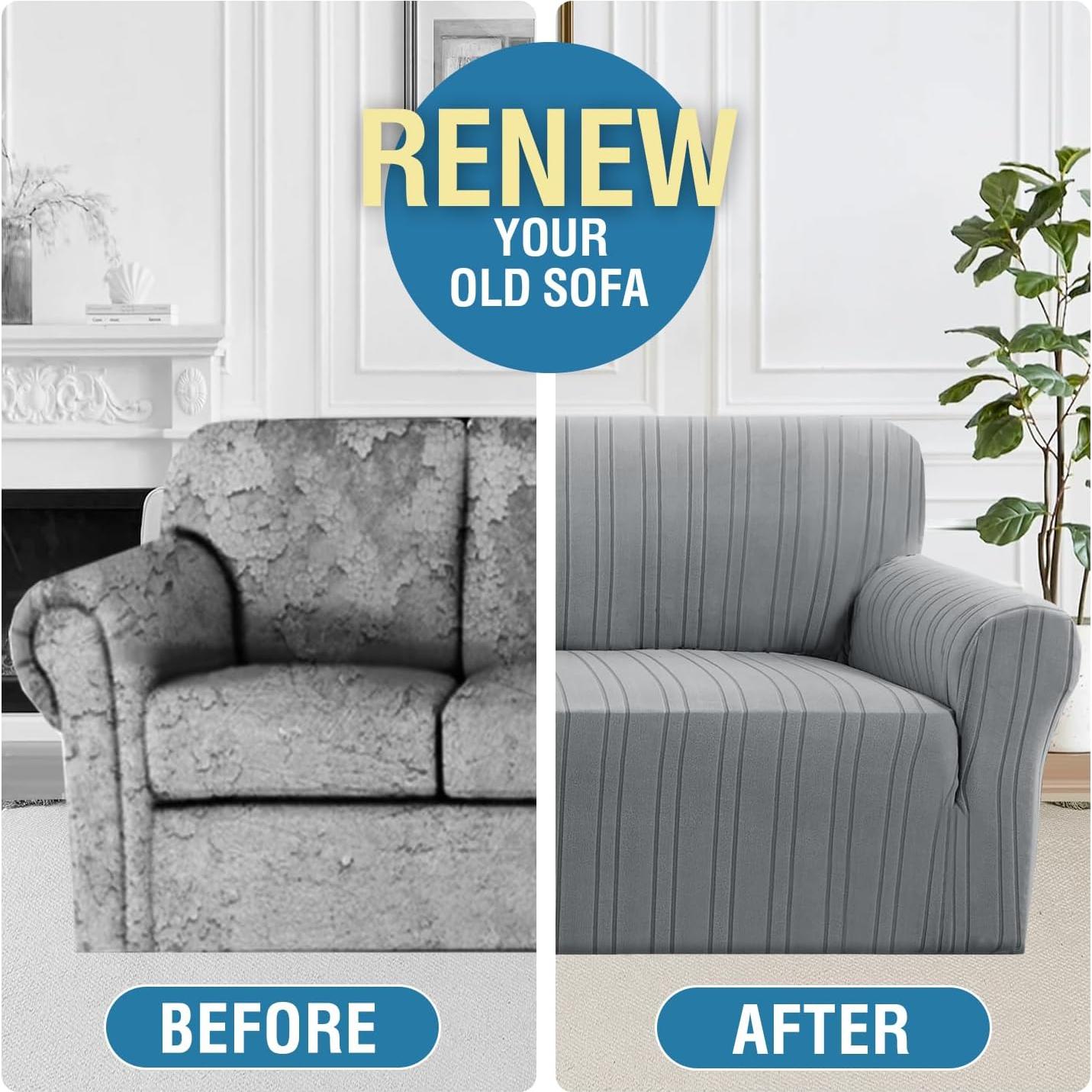 Funda de Sofá H.VERSAILTEX Gris 3 Plazas Rayas Jacquard