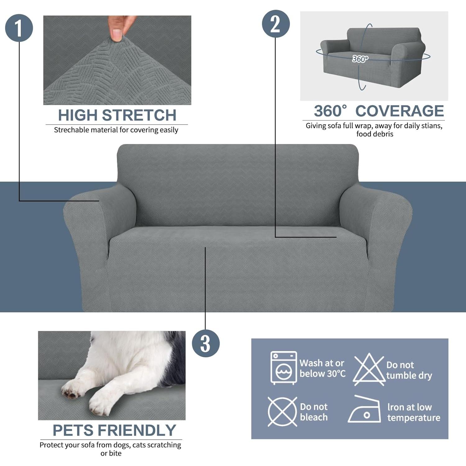 Funda de Sofá JIVINER Elástica 3 Cojines Rombo Gris Claro