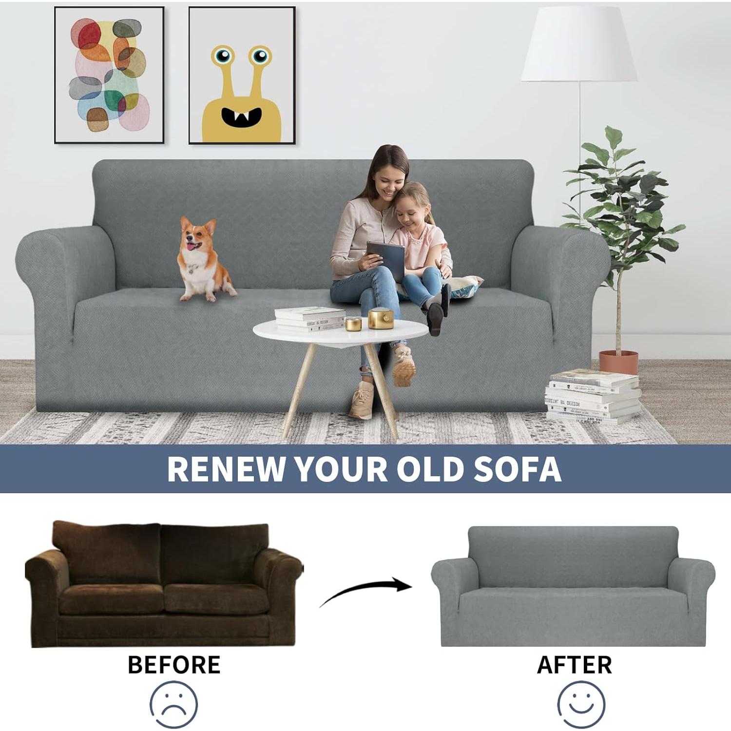 Funda de Sofá JIVINER Elástica 3 Cojines Rombo Gris Claro