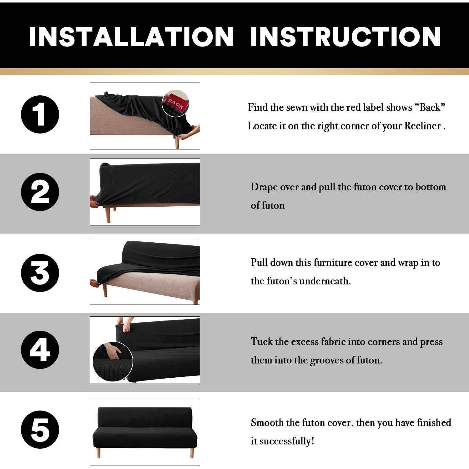 Funda de Futón Elástica PrinceDeco Negra Jacquard 215 cm