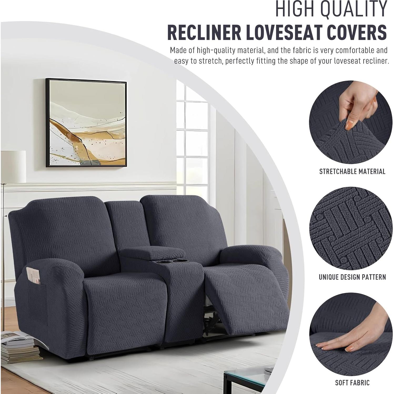 Funda para Loveseat Recliner KinCam 2 Asientos Gris Carbón