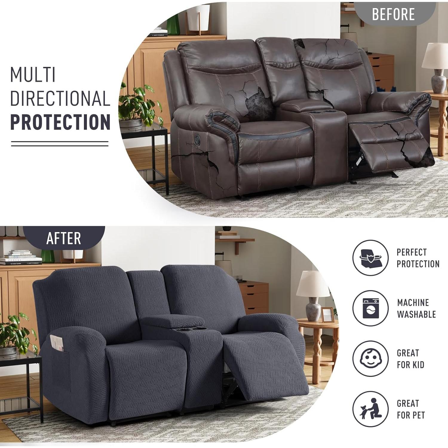 Funda para Loveseat Recliner KinCam 2 Asientos Gris Carbón