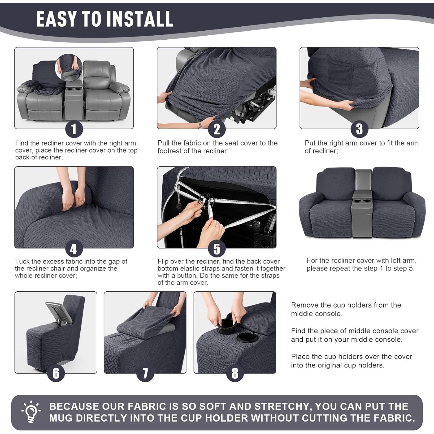 Funda para Loveseat Recliner KinCam 2 Asientos Gris Carbón