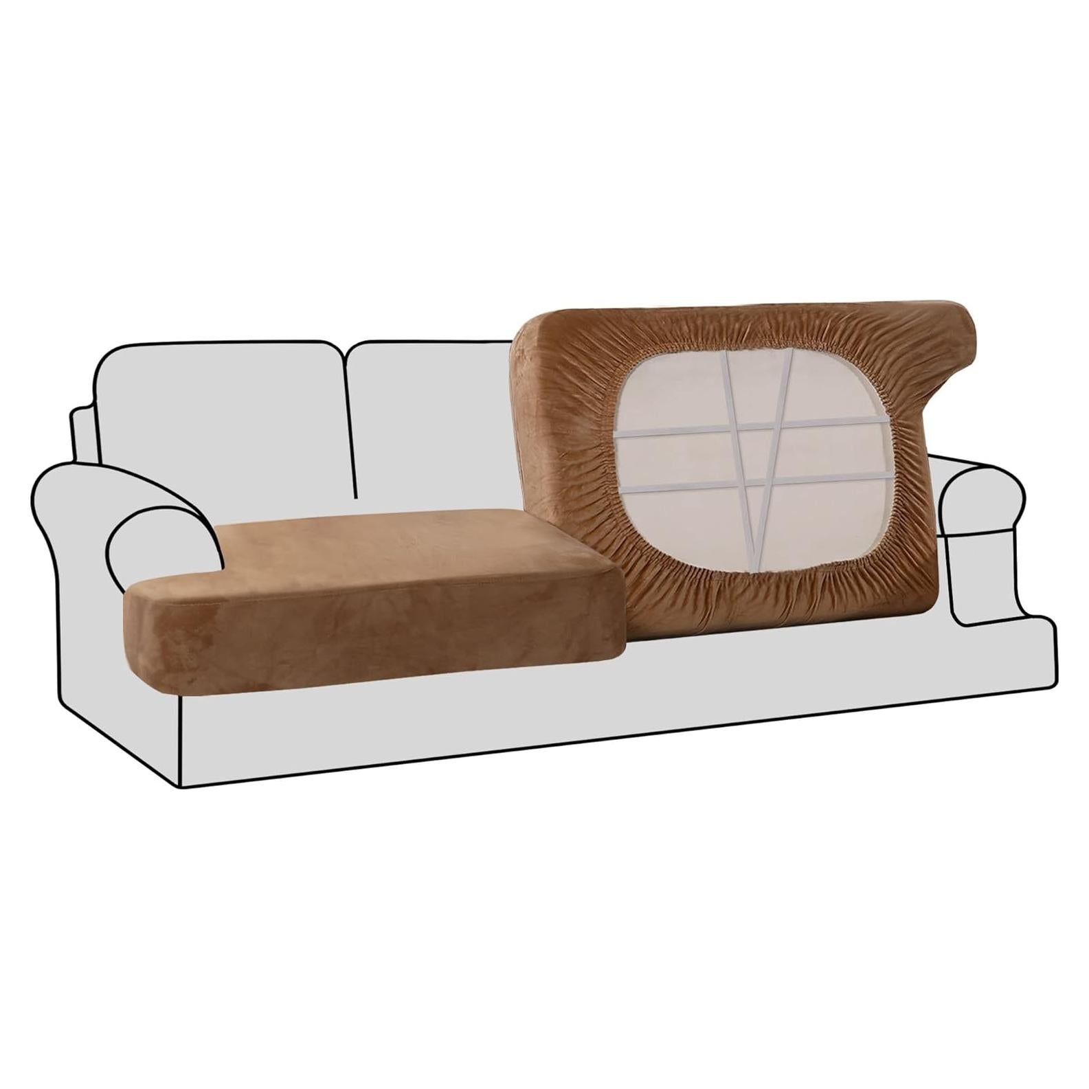 H.VERSAILTEX Fundas de Sofá Terciopelo 2 Piezas Camel