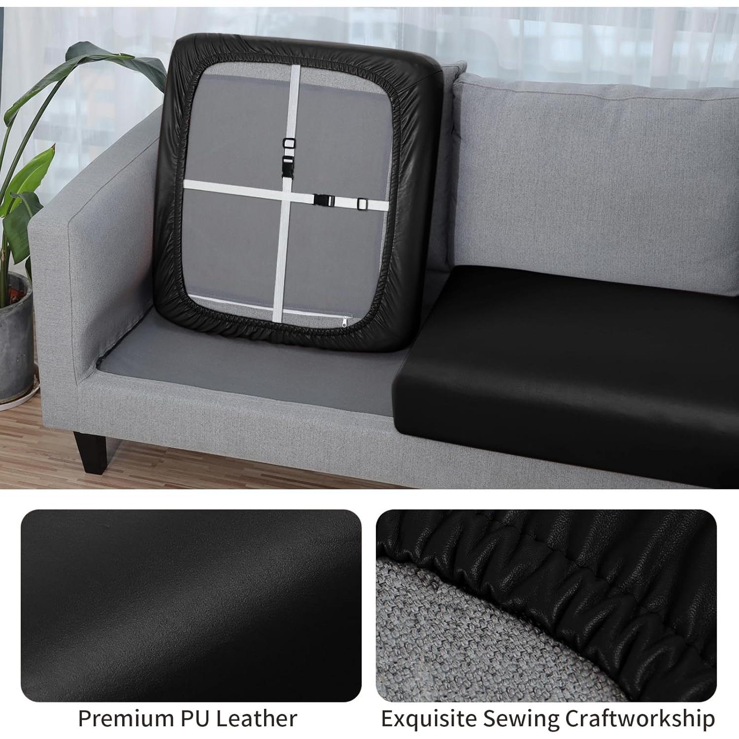 Funda de sofá elástica Fuloon cuero sintético negra 1 paquete