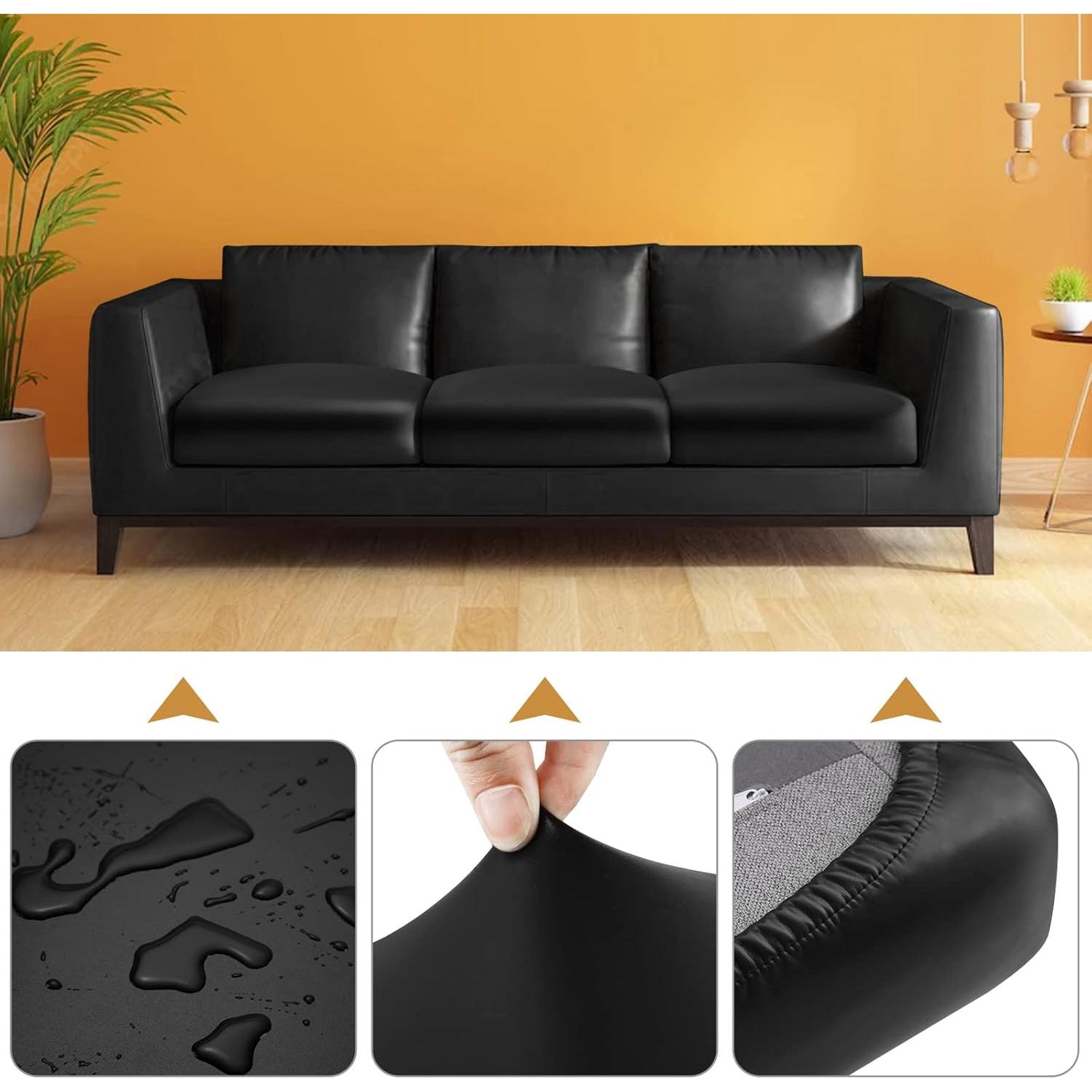 Funda de sofá elástica Fuloon cuero sintético negra 1 paquete