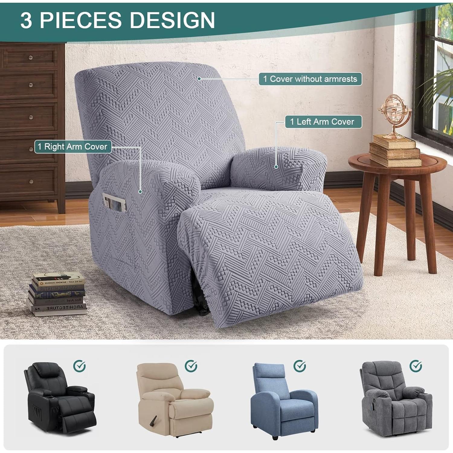 Cubierta de Sofá Reclinable Ruaozz 1 Plaza Gris Claro