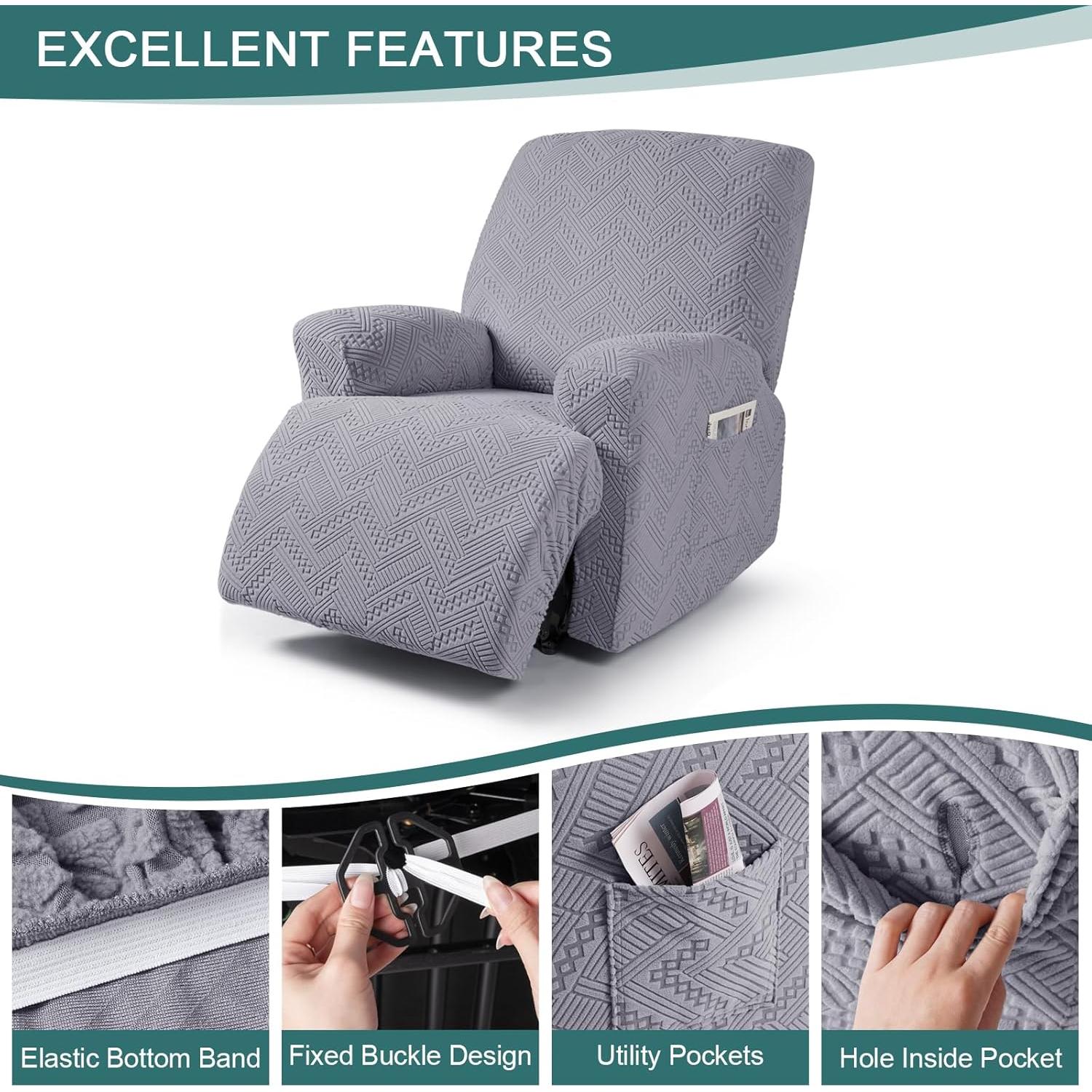 Cubierta de Sofá Reclinable Ruaozz 1 Plaza Gris Claro