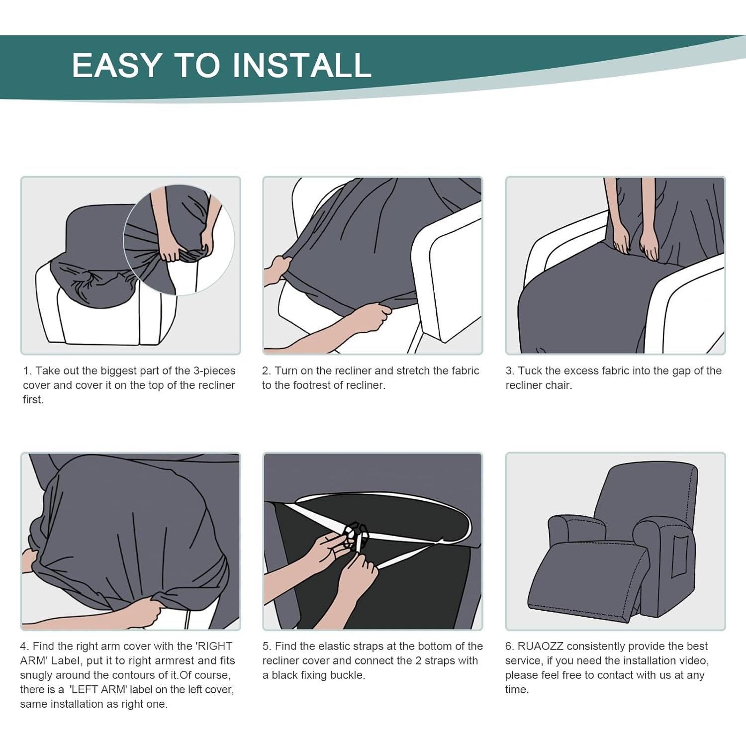 Cubierta de Sofá Reclinable Ruaozz 1 Plaza Gris Claro