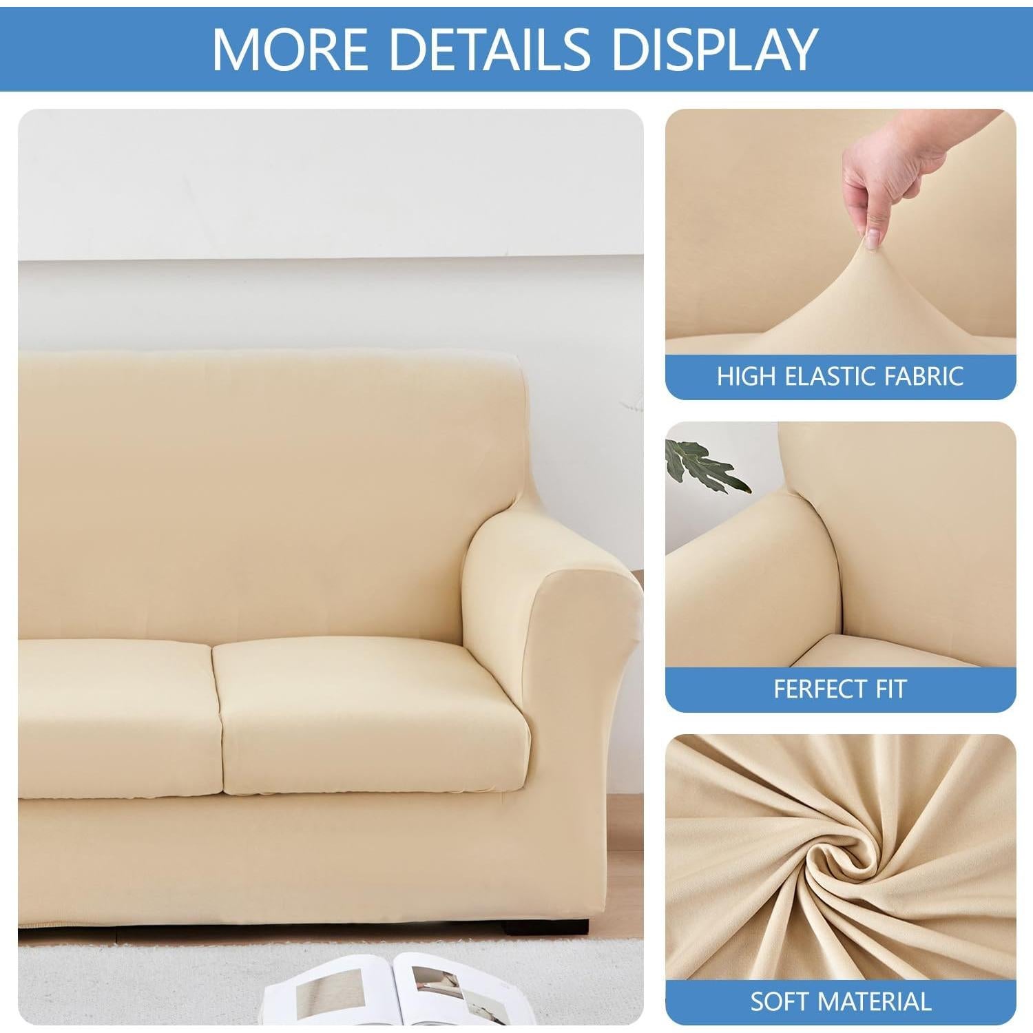 Funda de Sofá Stretch Keyroal Beige 2 Piezas Lavable