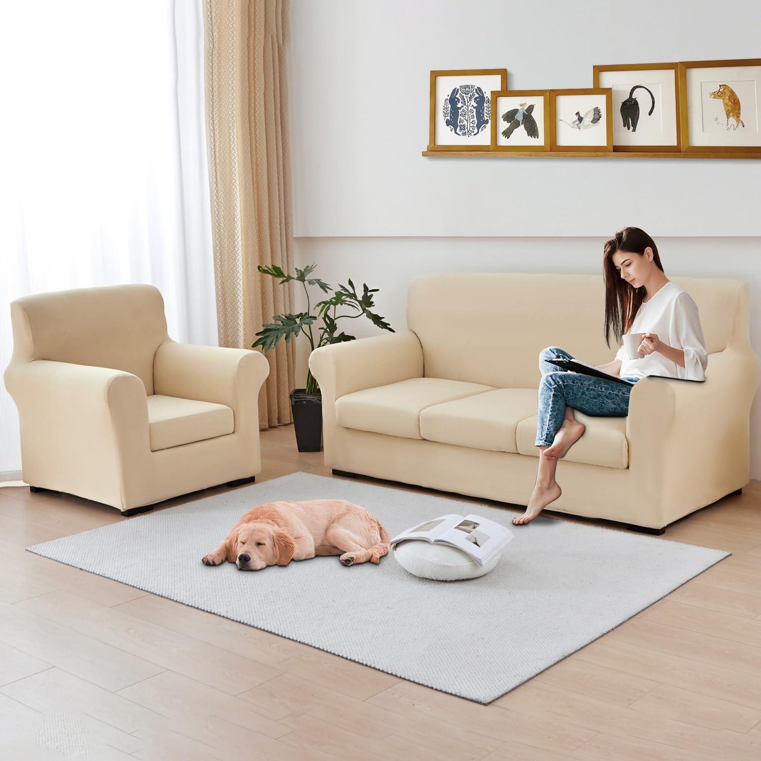 Funda de Sofá Stretch Keyroal Beige 2 Piezas Lavable