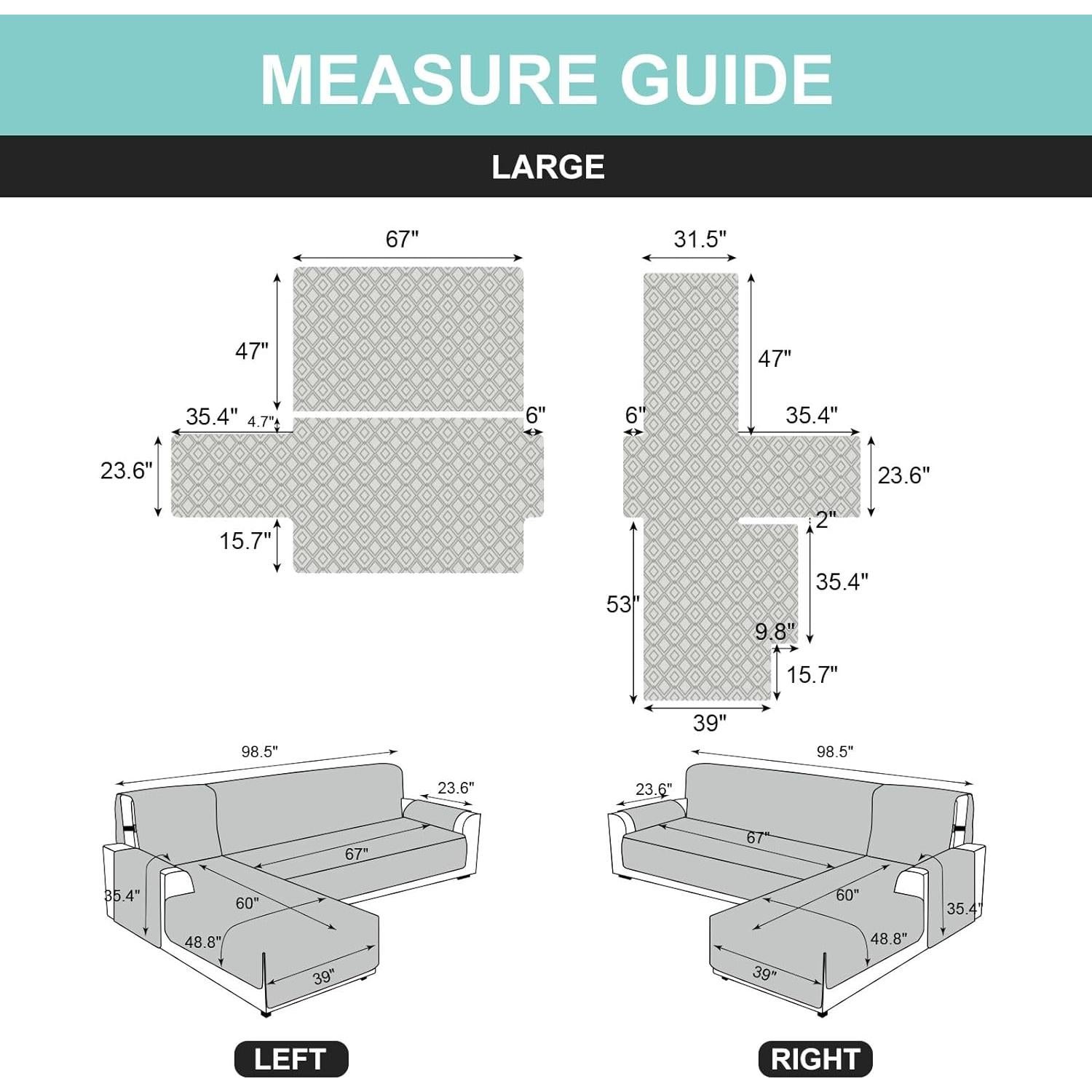 Cubierta de Sofá Seccional Genina Impermeable Gris Grande