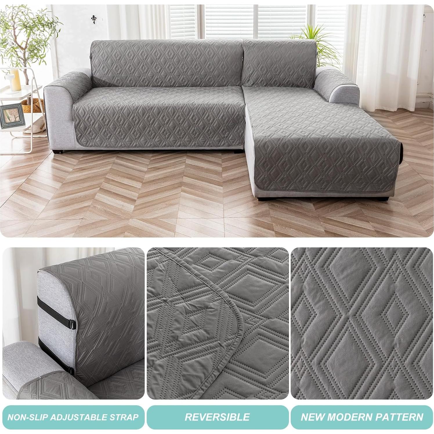 Cubierta de Sofá Seccional Genina Impermeable Gris Grande