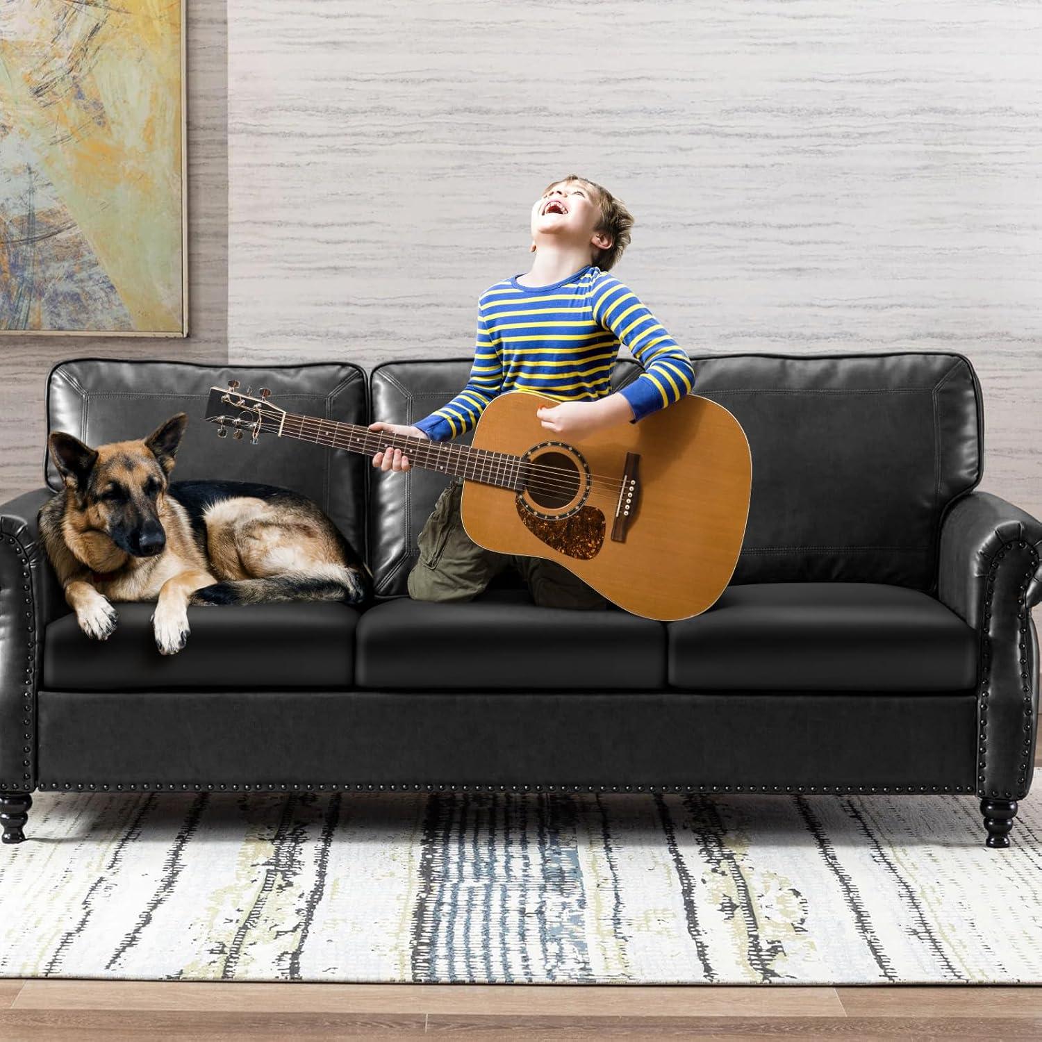 Funda de sofá elástica YISUN 3 piezas cuero PU negro