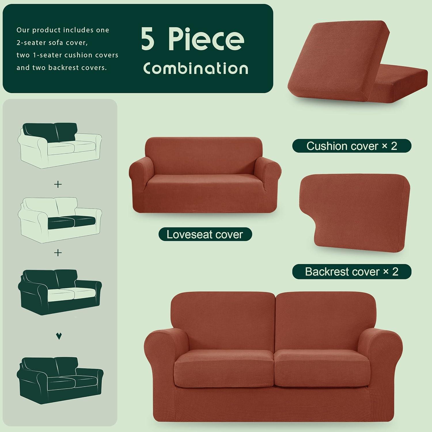 Funda de Sofá Loveseat Estirable CHUN YI 5 Piezas Ladrillo