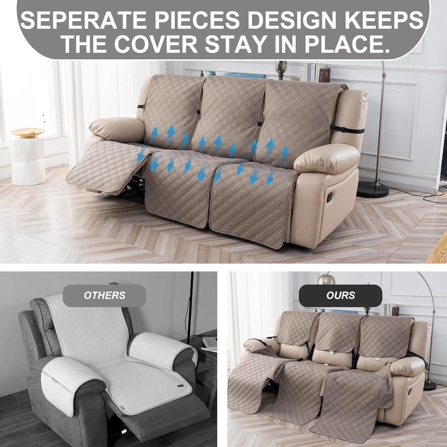 Funda de Sofá Reclinable 3 Plazas YUEANG Impermeable Taupe