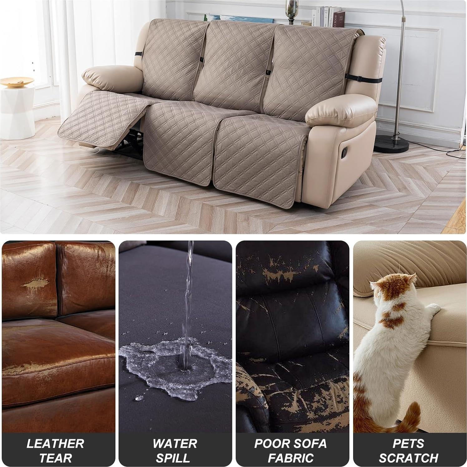 Funda de Sofá Reclinable 3 Plazas YUEANG Impermeable Taupe