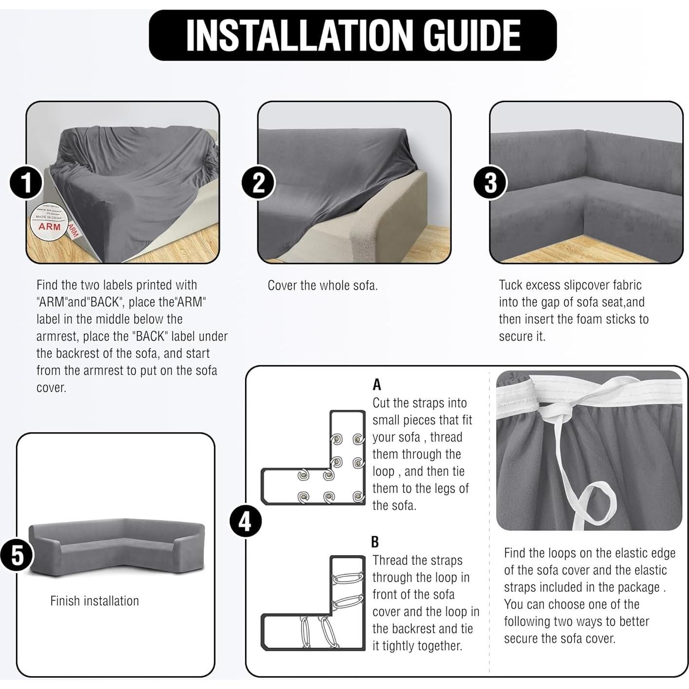 Funda de Sofá Esquinera ALIECOM Terciopelo Gris Grande