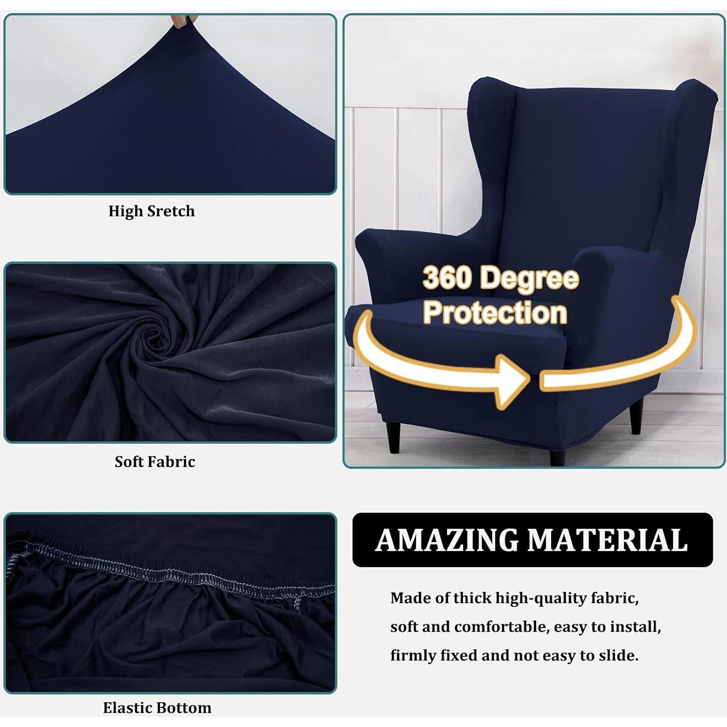 Funda de Sillón Wingback NILUOH 2 Piezas Color Marino