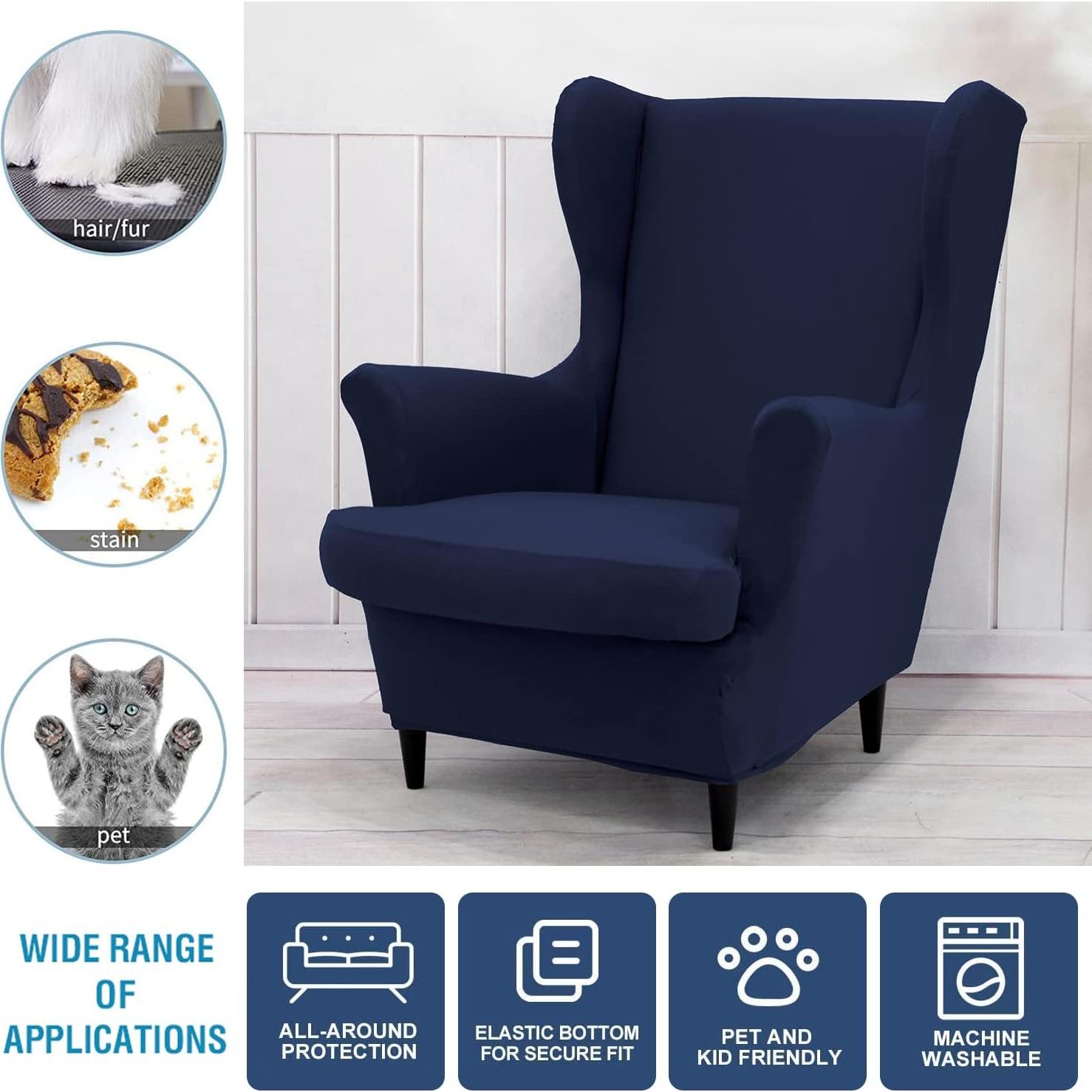 Funda de Sillón Wingback NILUOH 2 Piezas Color Marino