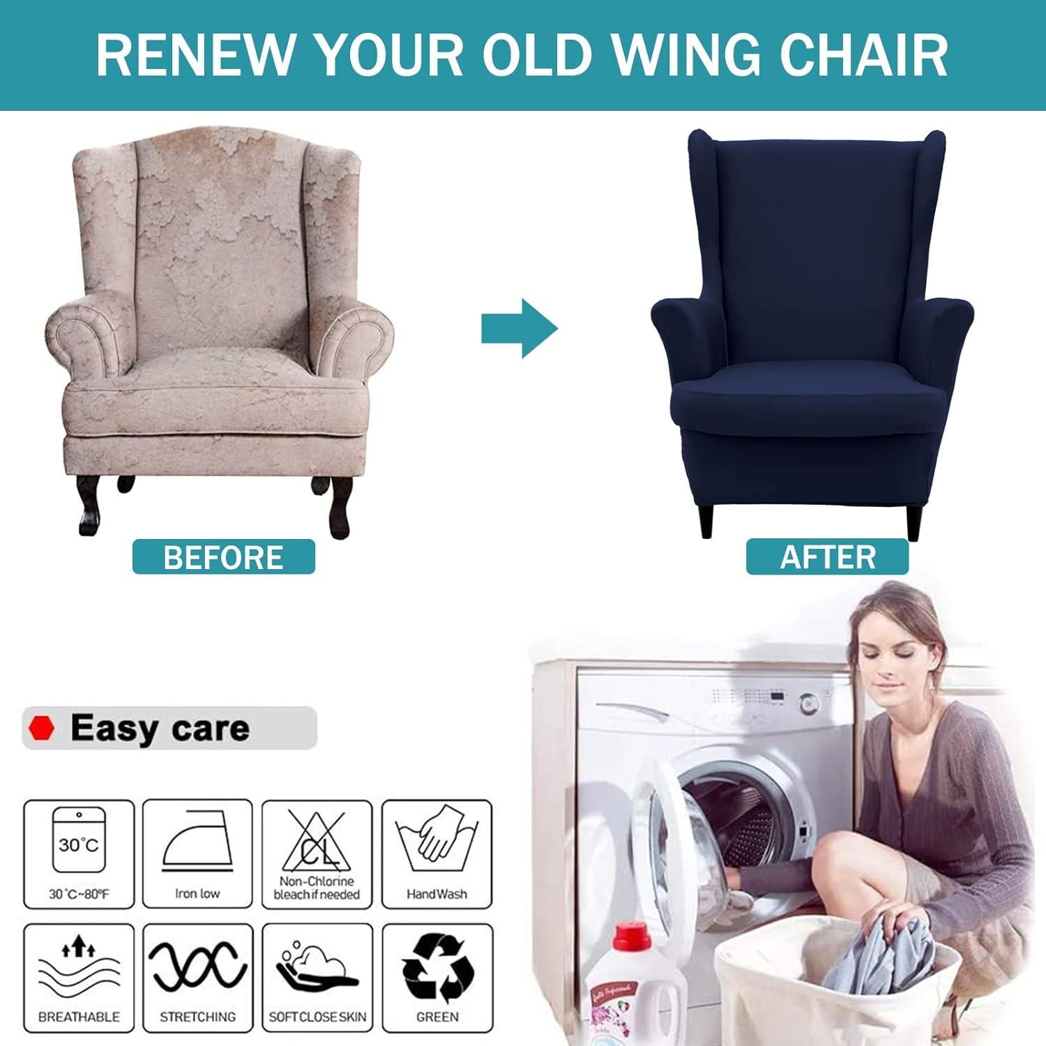 Funda de Sillón Wingback NILUOH 2 Piezas Color Marino